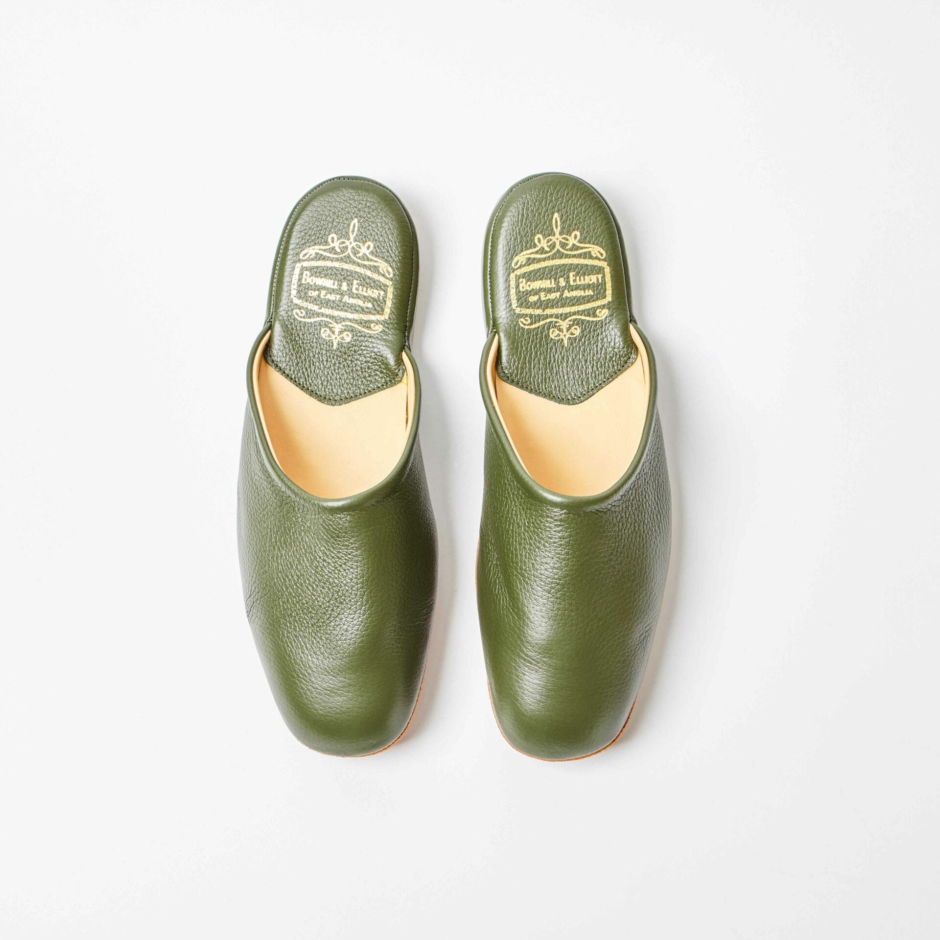 Olive Deerskin Mule Slippers