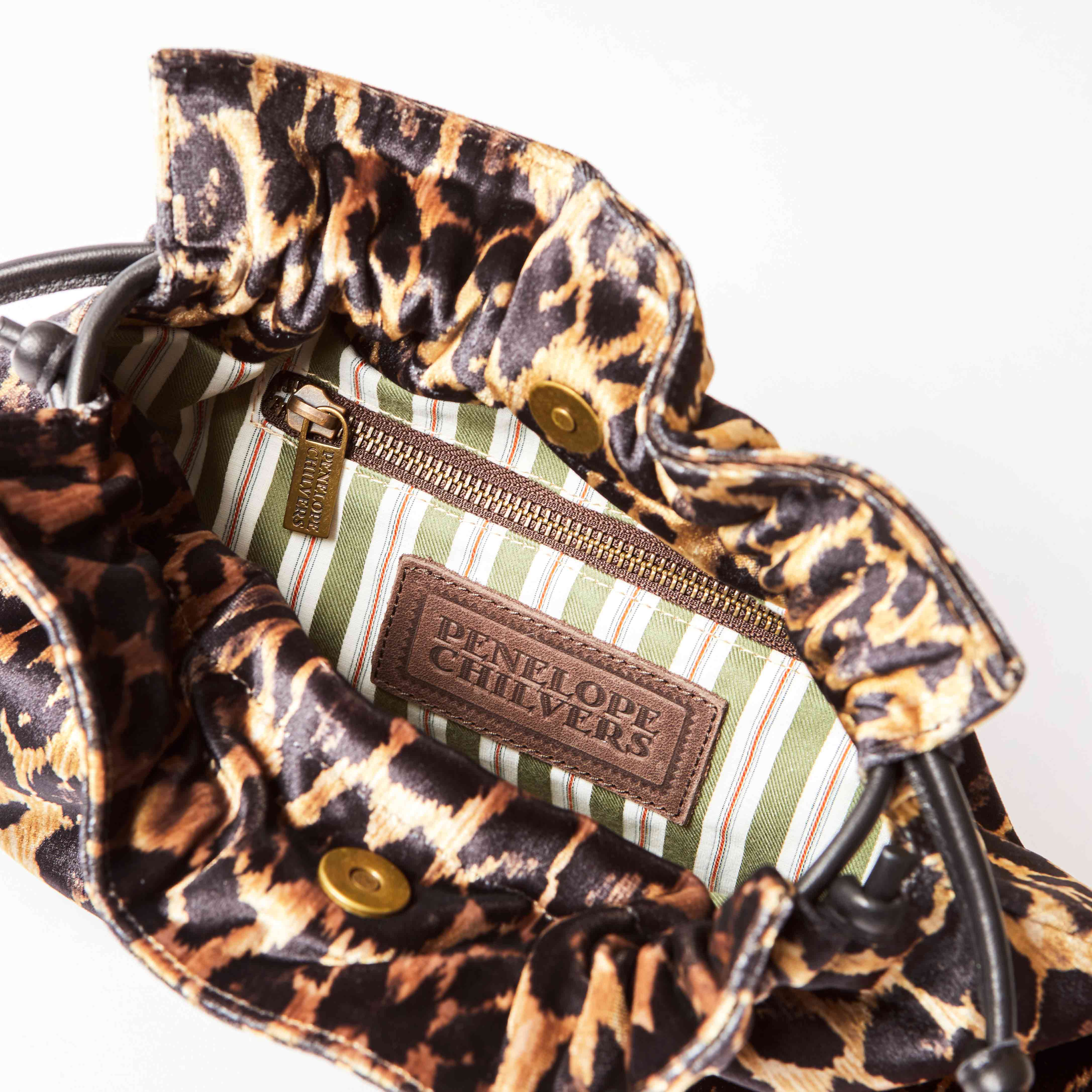 Puffball Leopard Velvet Clutch