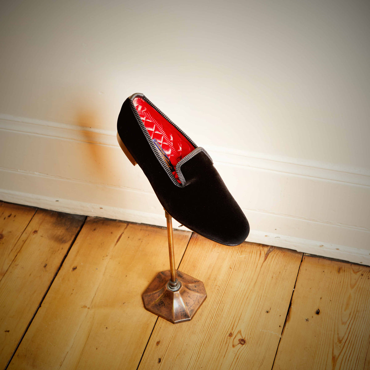 Black Velvet Plain Albert Slippers | Bowhill and Elliott