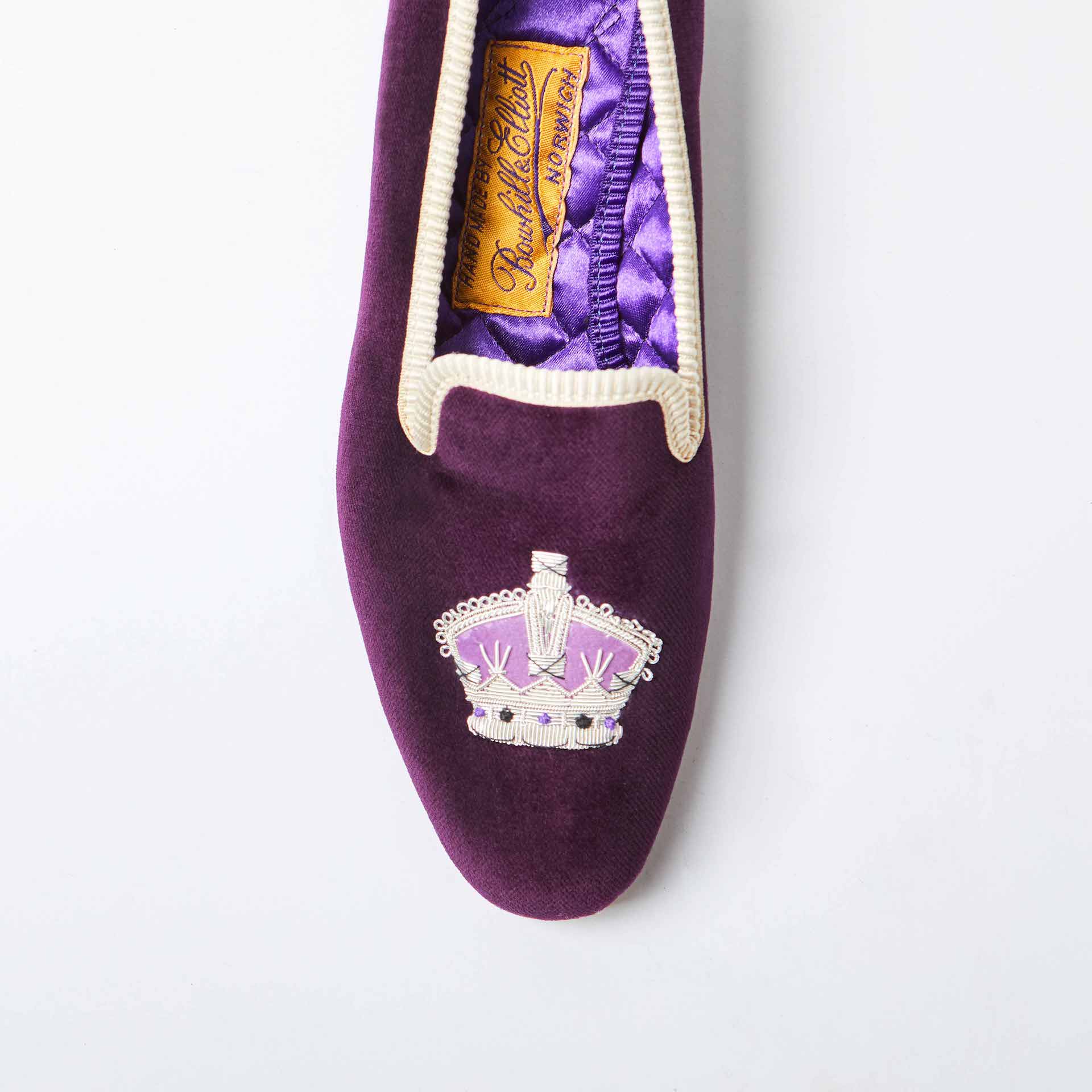 Regal Velvet Albert Slippers with Embroidered Crown