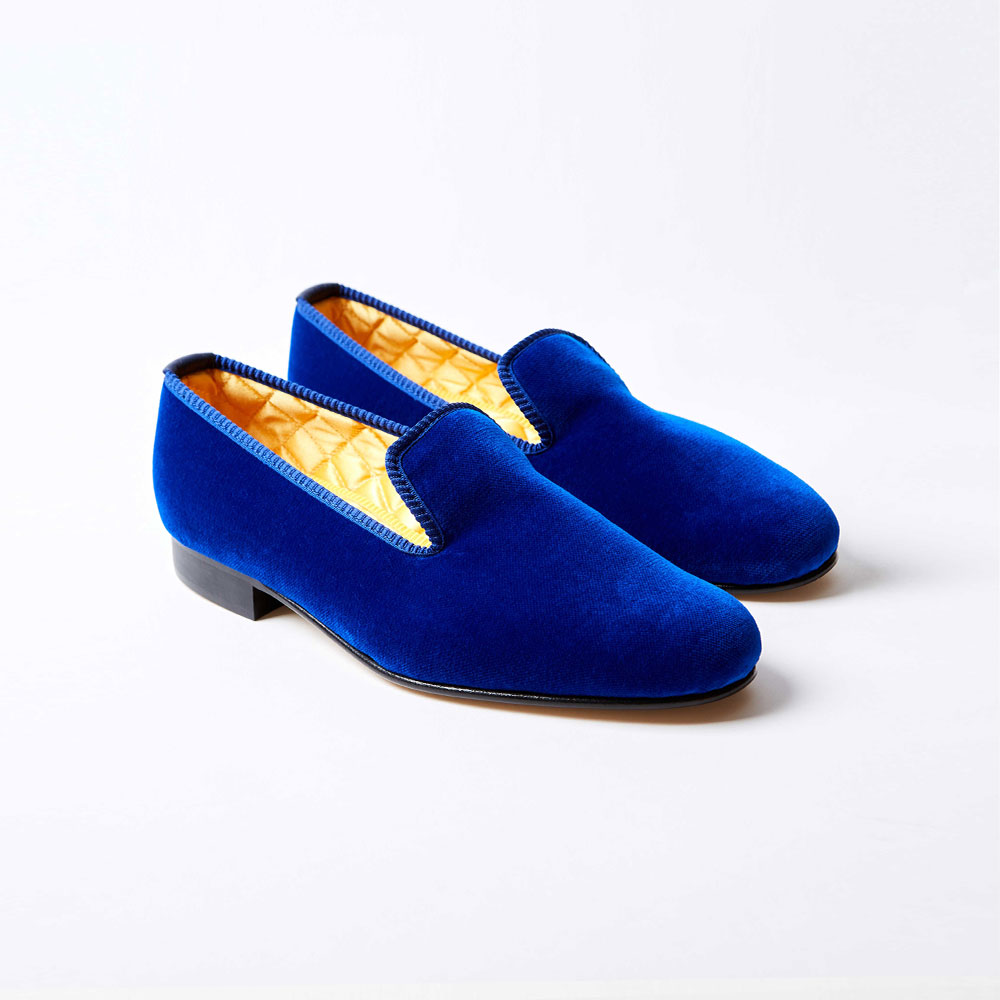 Royal Blue Velvet Plain Albert Slippers