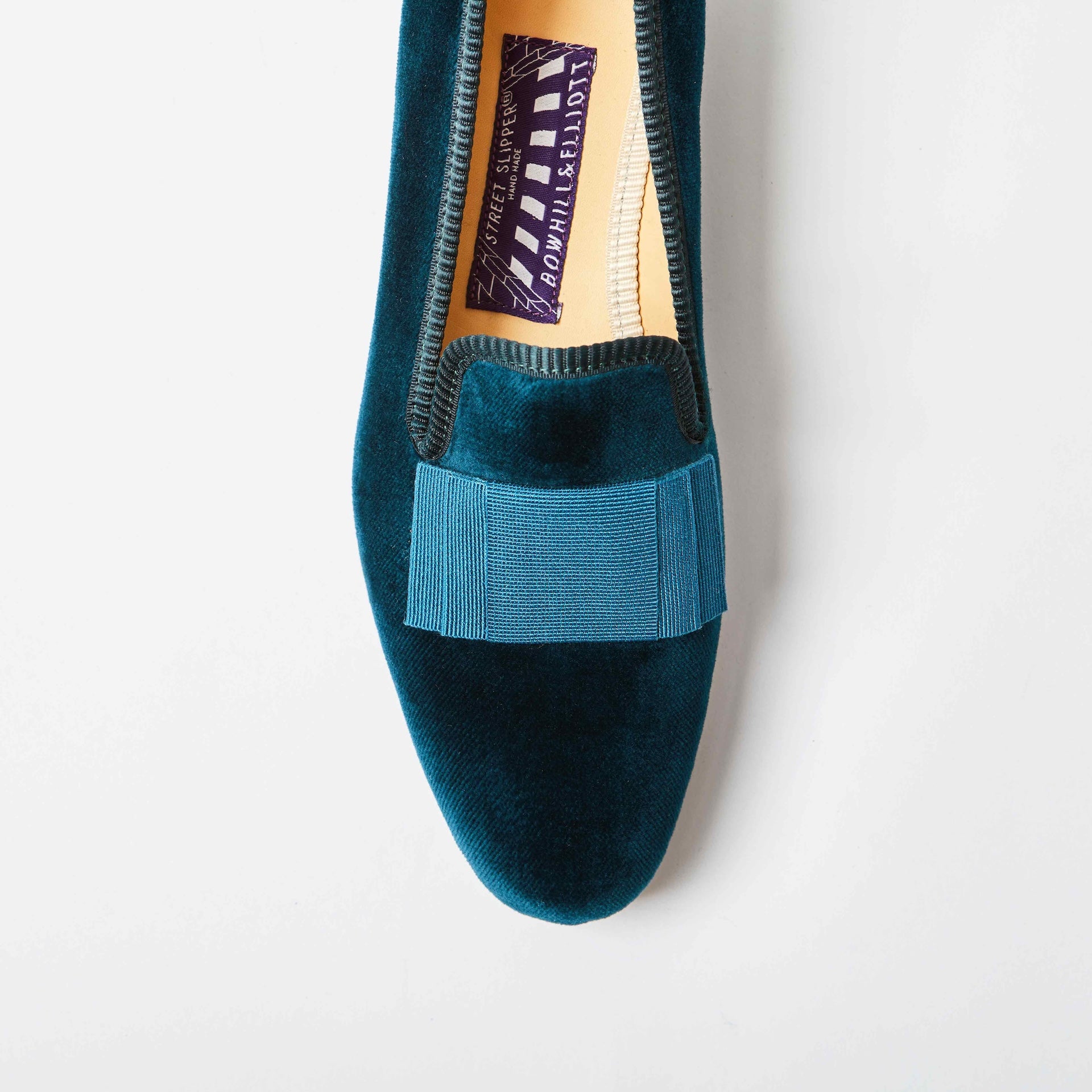 Teal Velvet Albert Slippers with Flat Bow