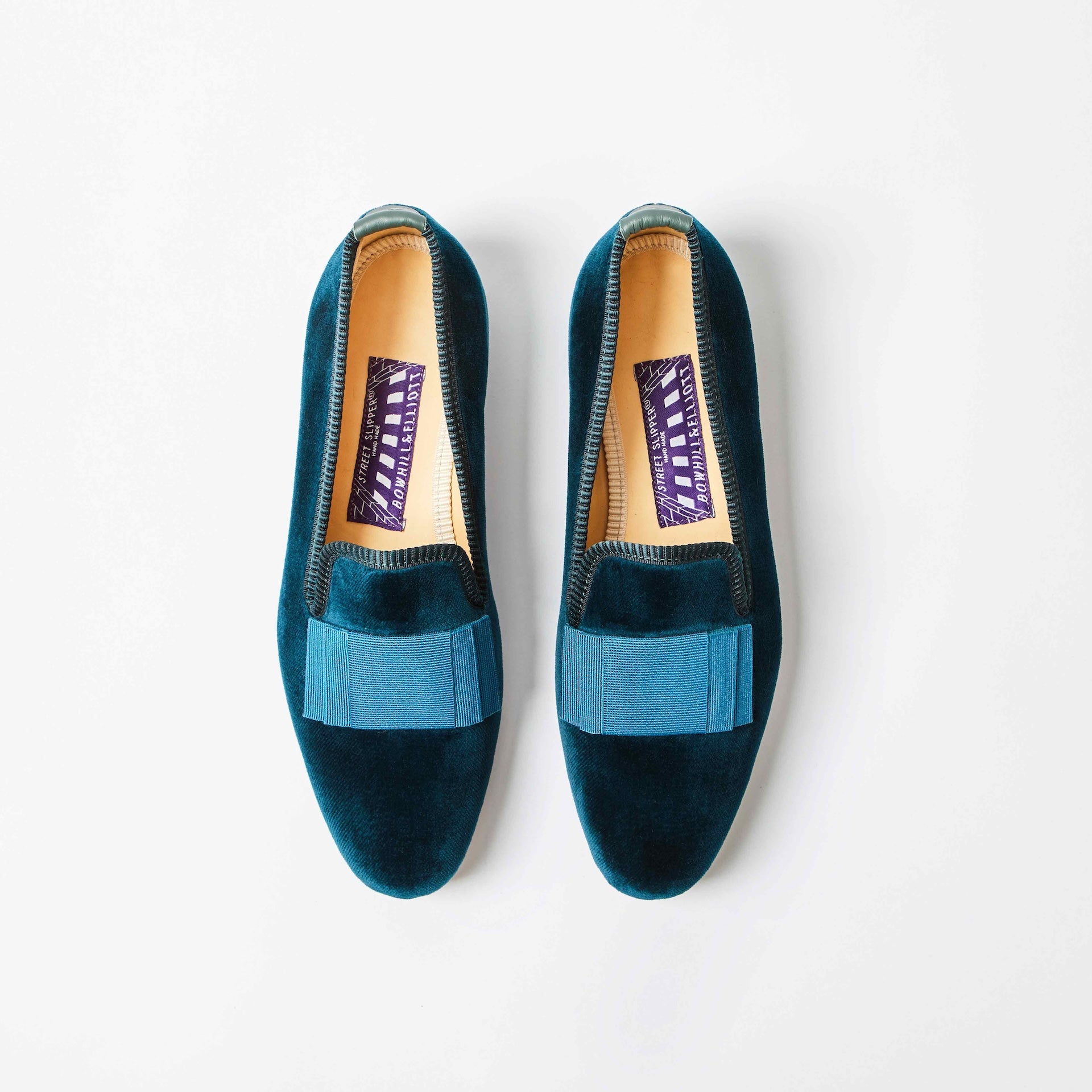 Teal Velvet Albert Slippers with Flat Bow