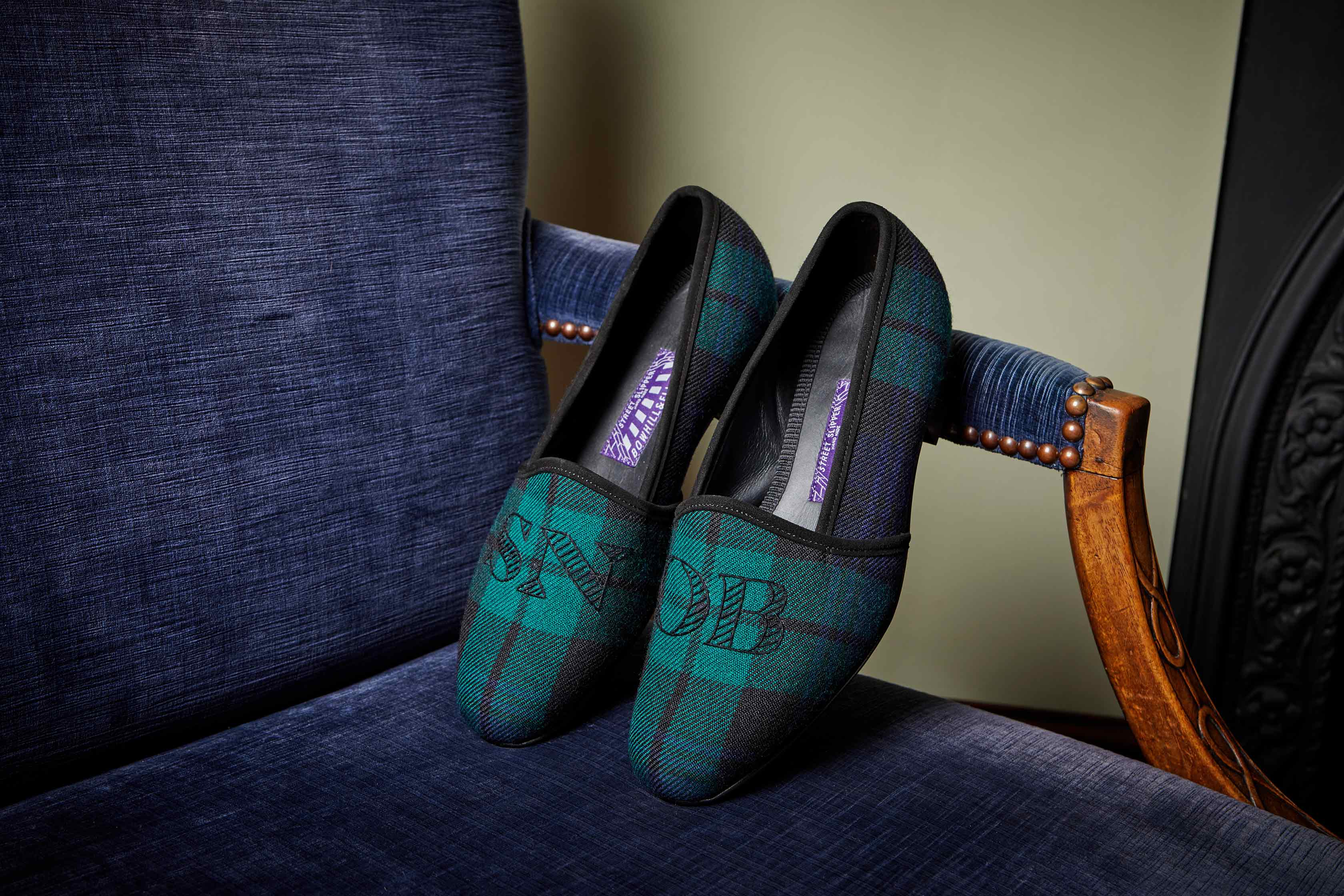 Black Watch Tartan SNOB Embroidered Hard Soled Monk Slippers