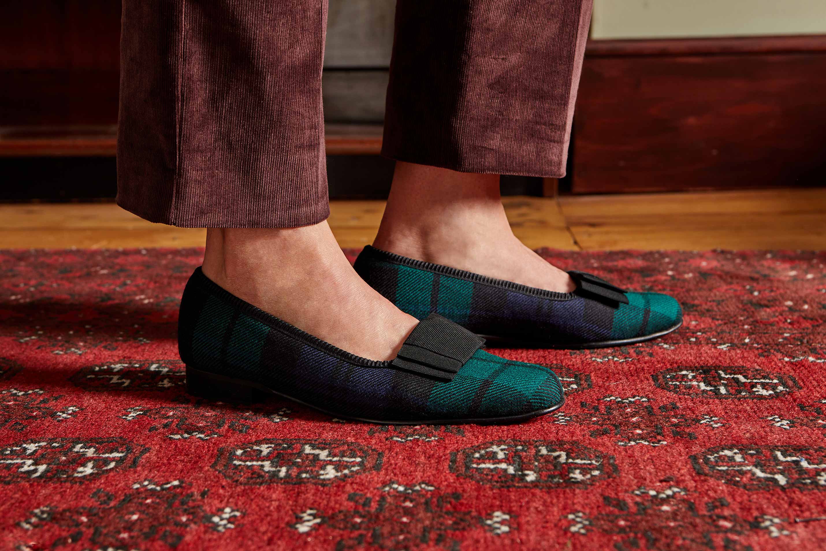 Black Watch Tartan Opera Pumps with Flat Bow