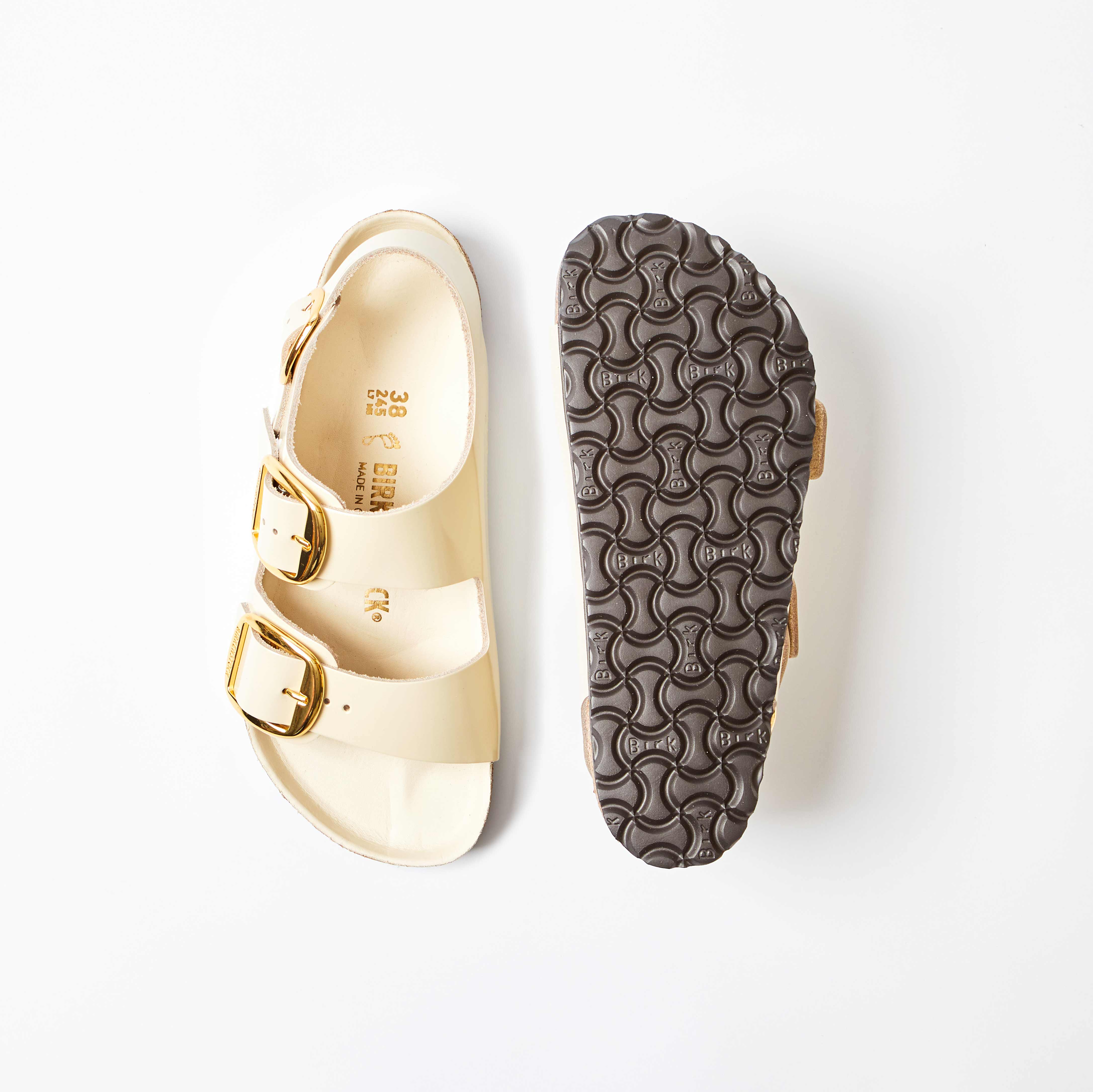 Milano Big Buckle Natural Leather High-Shine Ecru