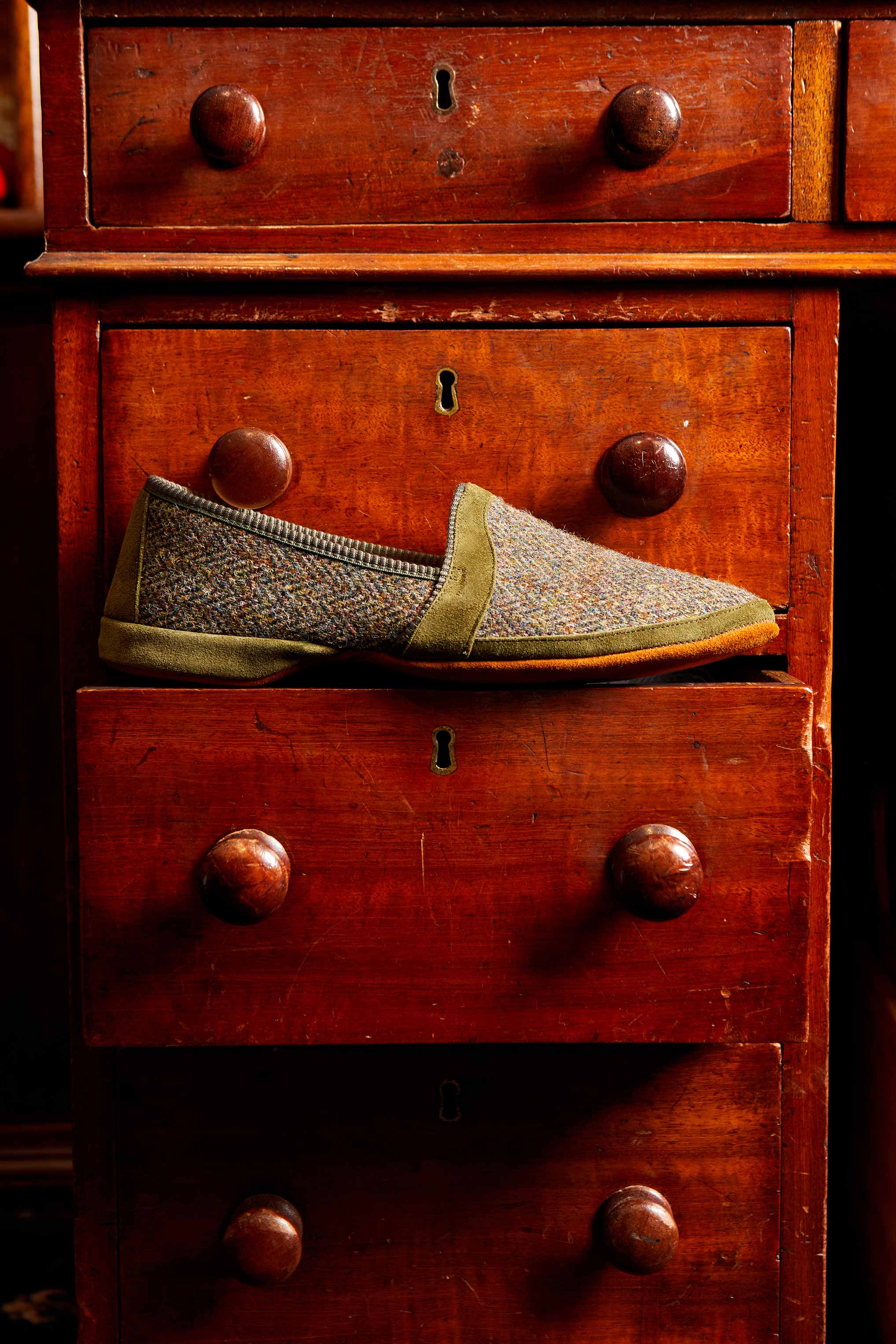Loden Green Harris Tweed® Monk Slippers