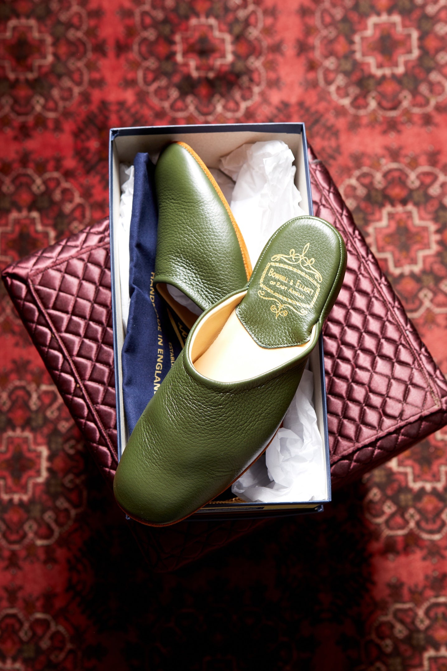 Olive Deerskin Mule Slippers