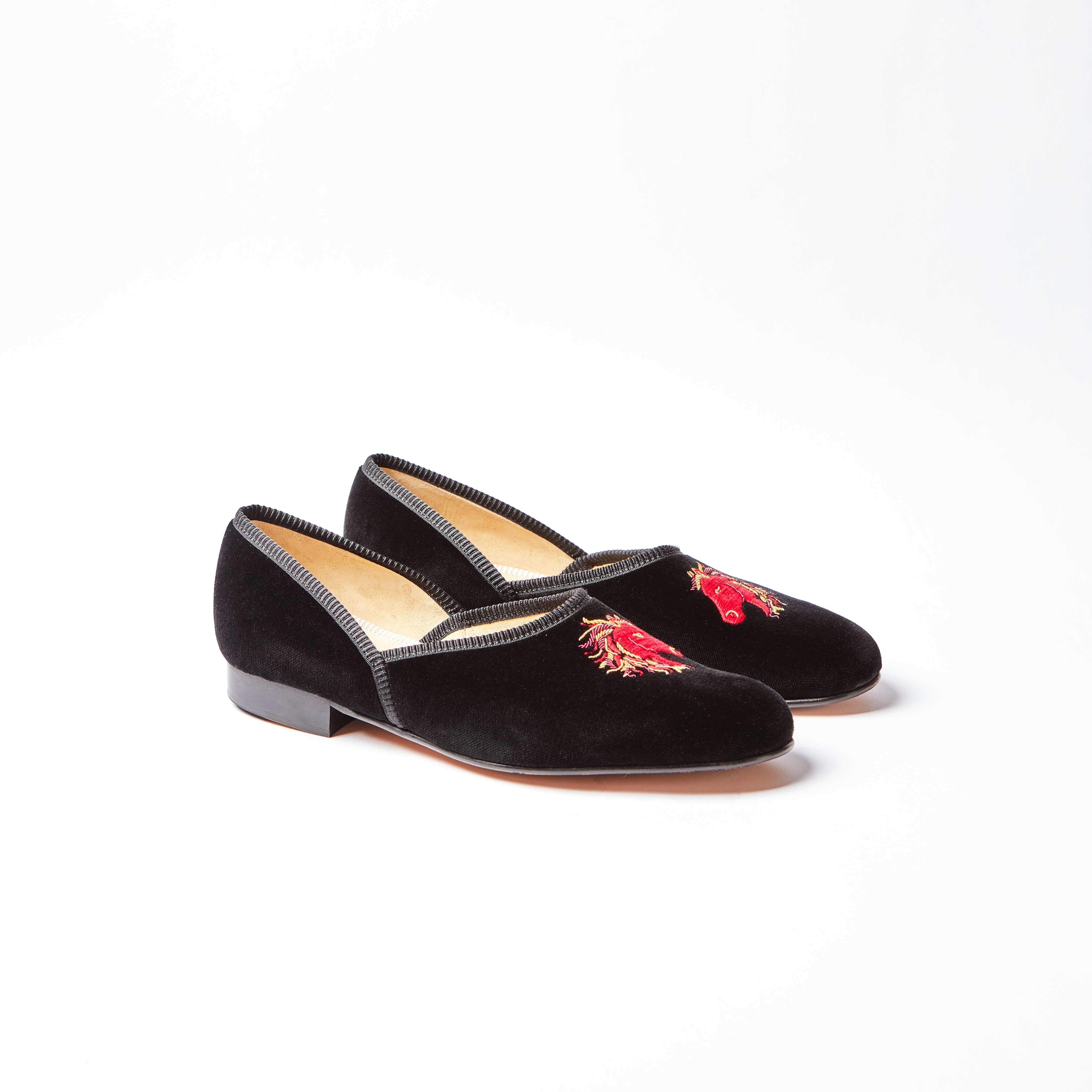 The Grecian in Black Velvet with Embroidered Fire Horse