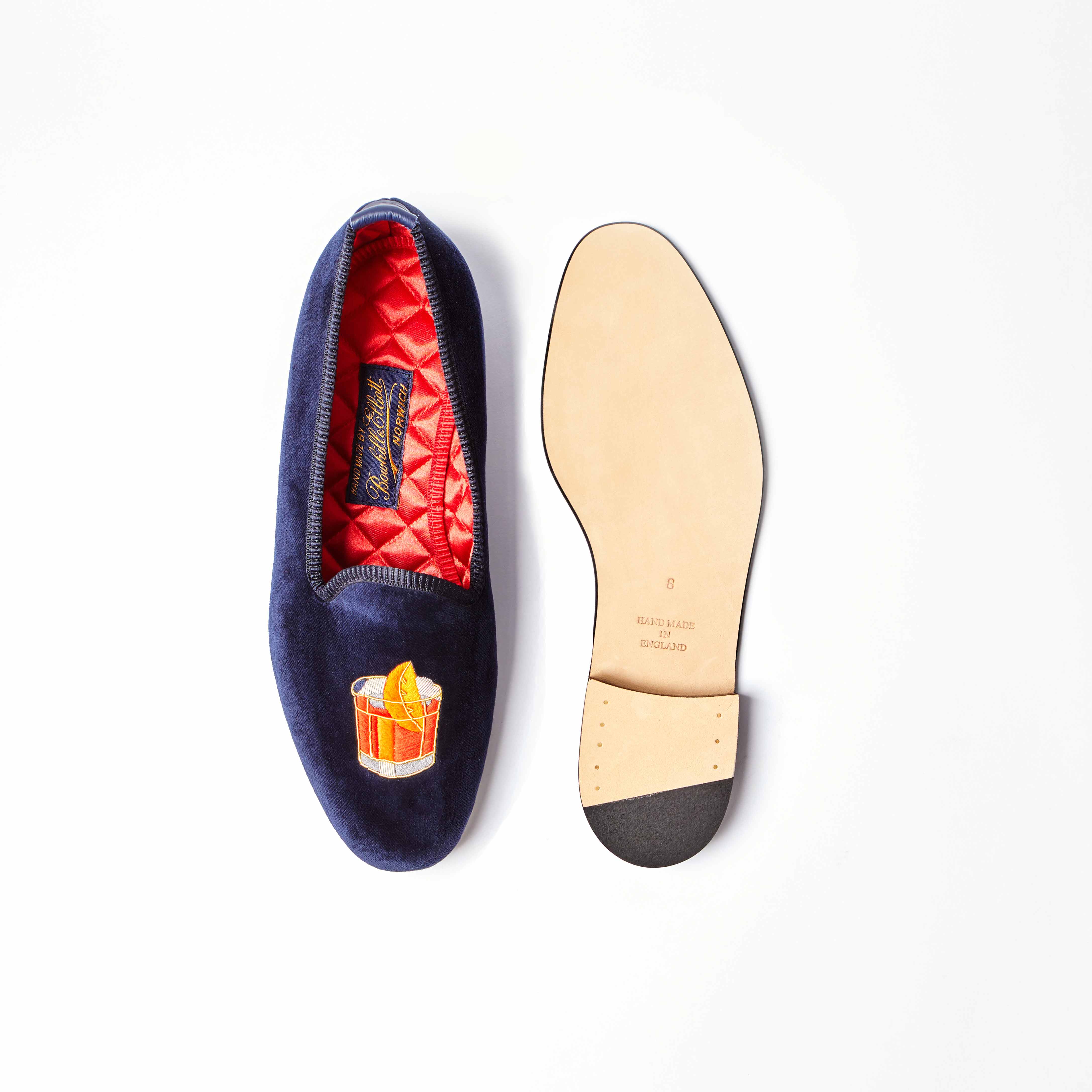 Navy Velvet Venetian Slippers with Embroidered Negroni