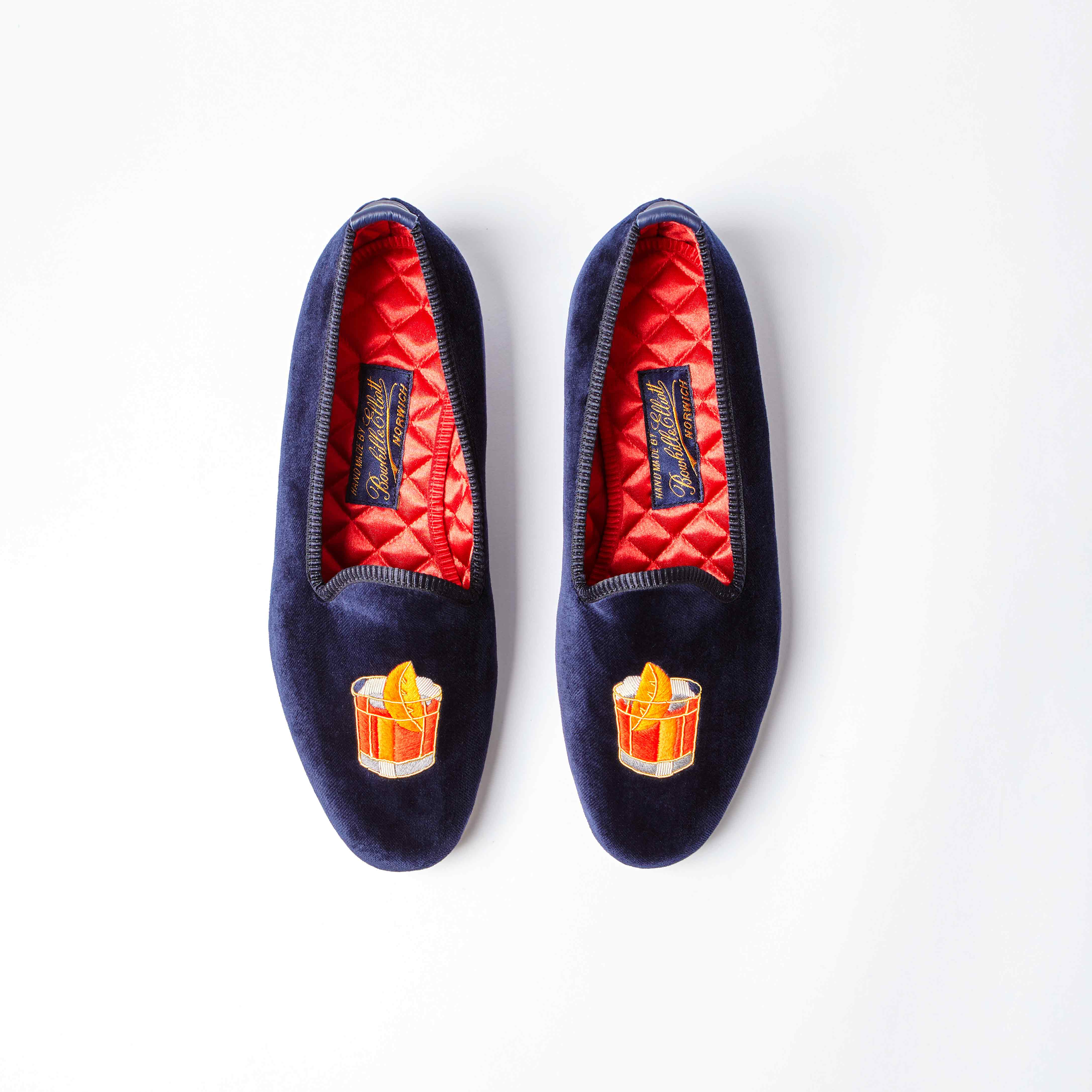 Navy Velvet Venetian Slippers with Embroidered Negroni