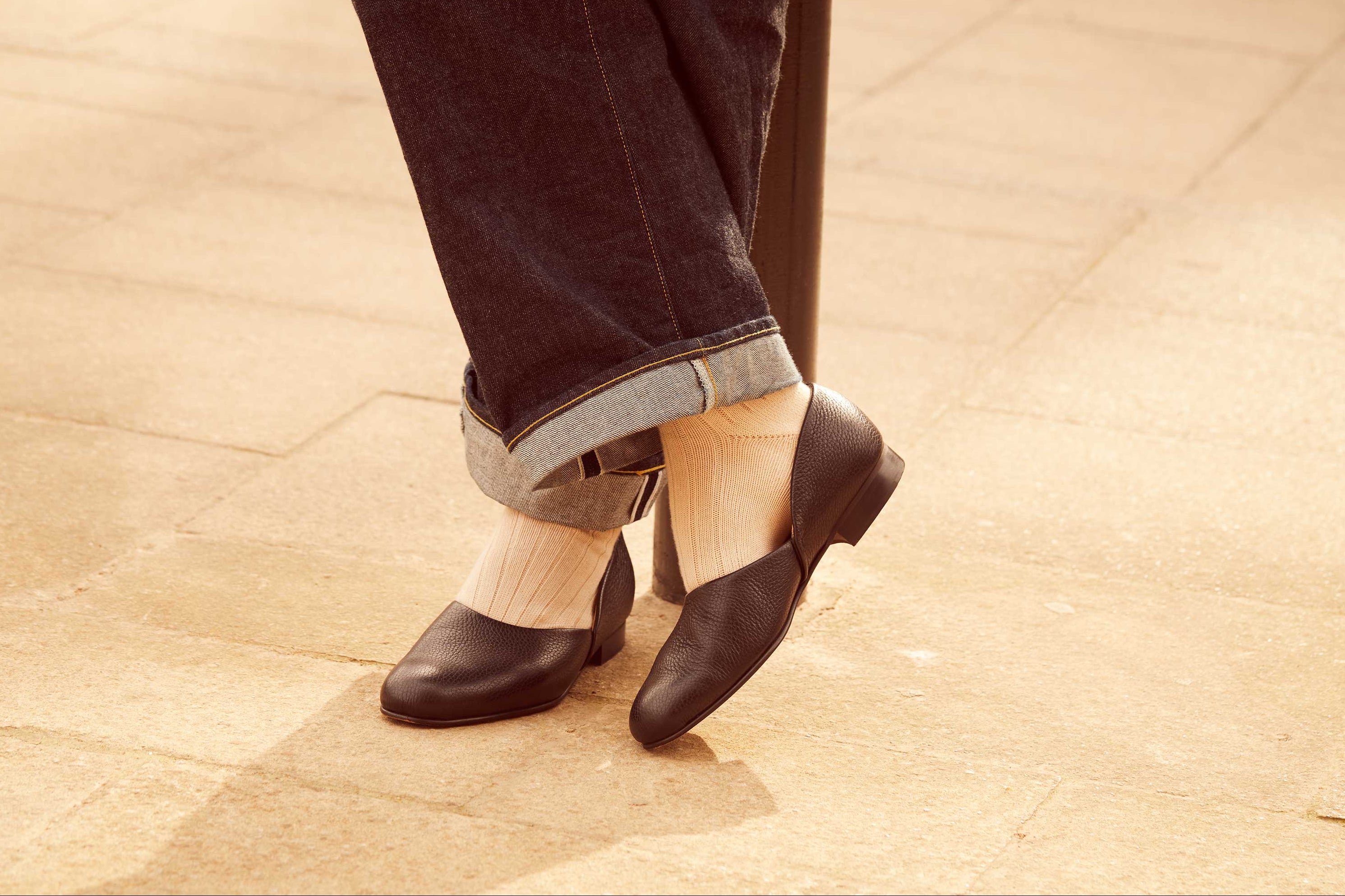 Black Deerskin Hard Sole Grecian Slippers