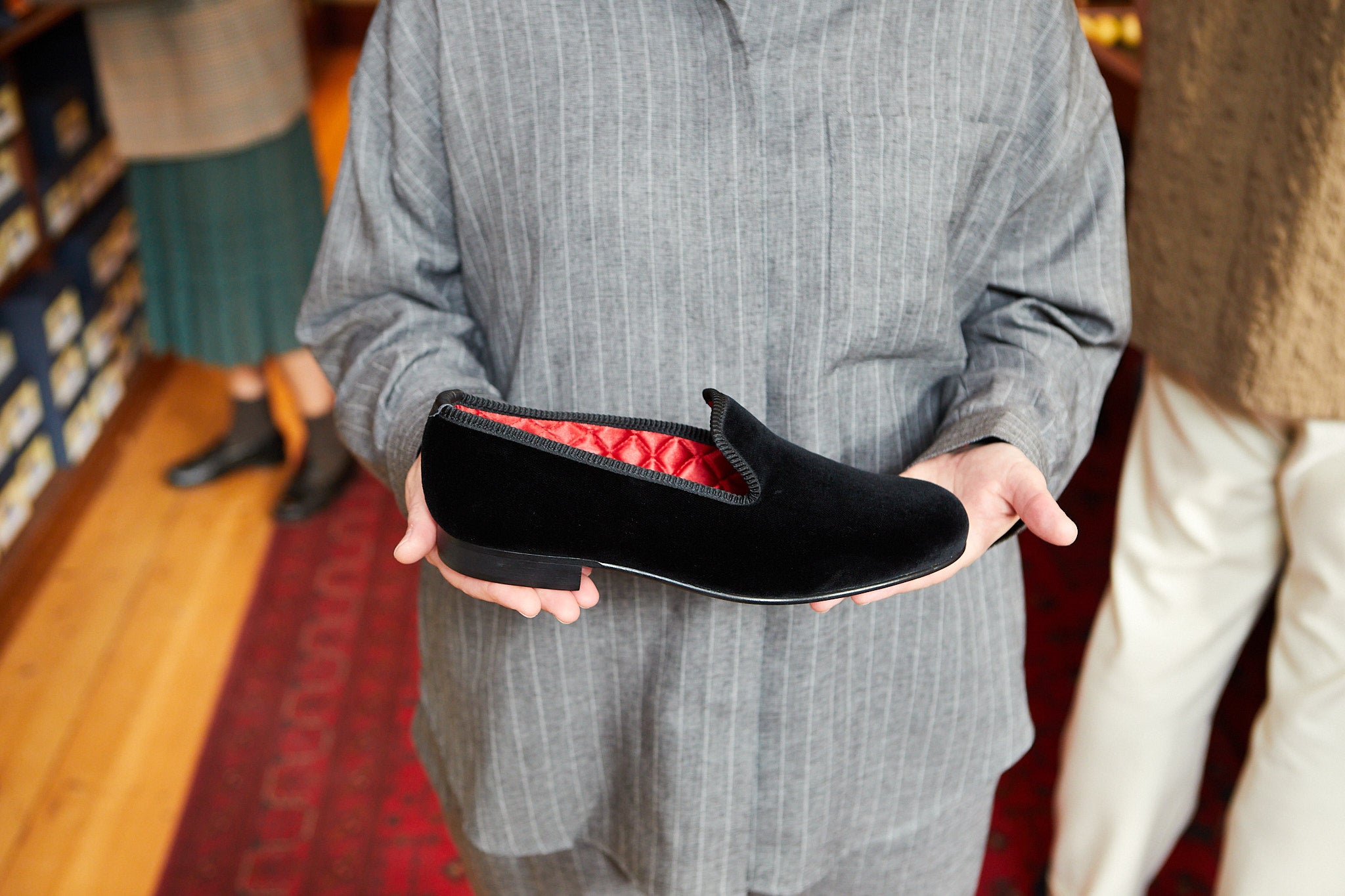 Black Velvet Plain Albert Slippers
