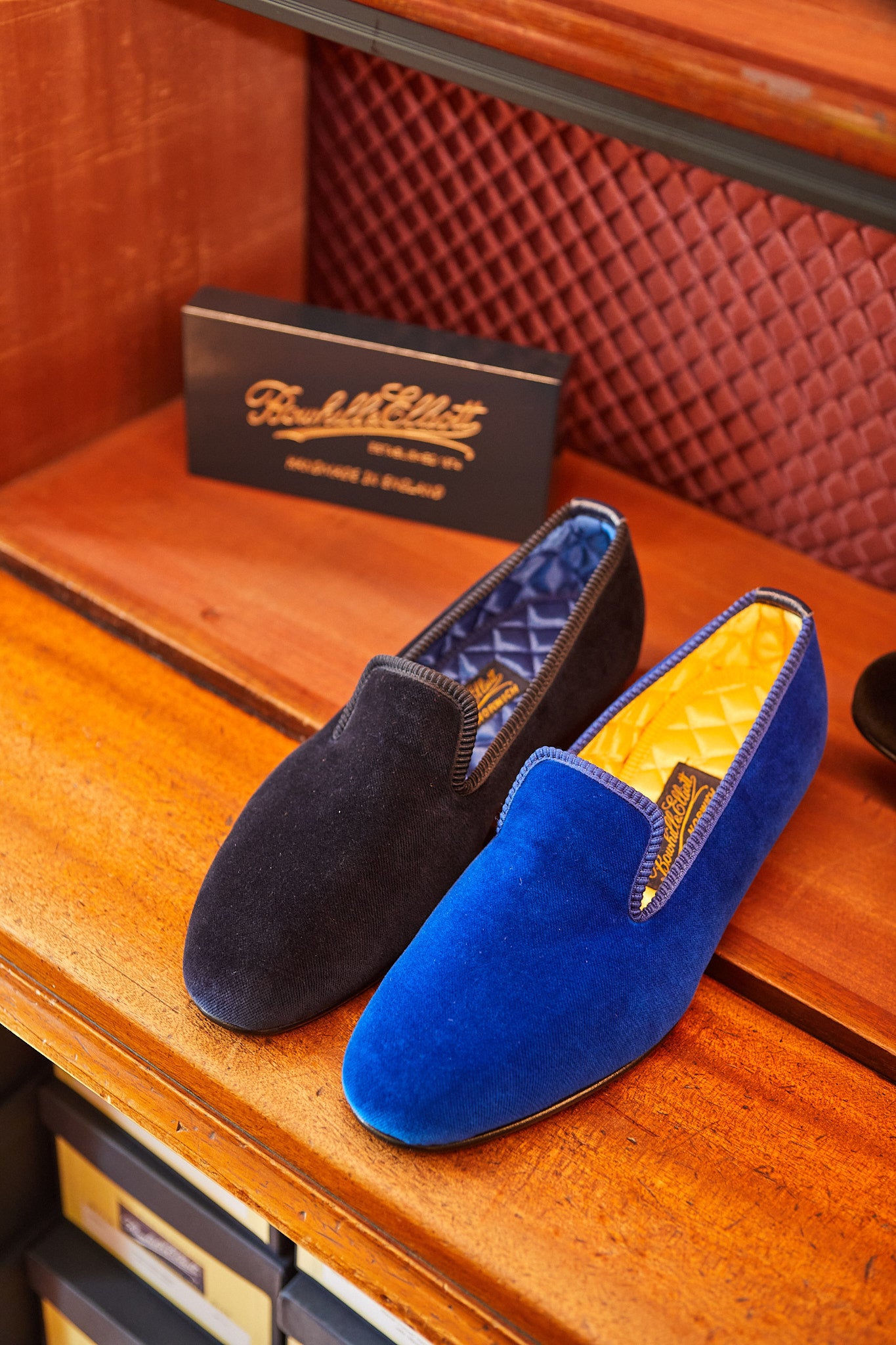 Navy Velvet Plain Albert Slippers