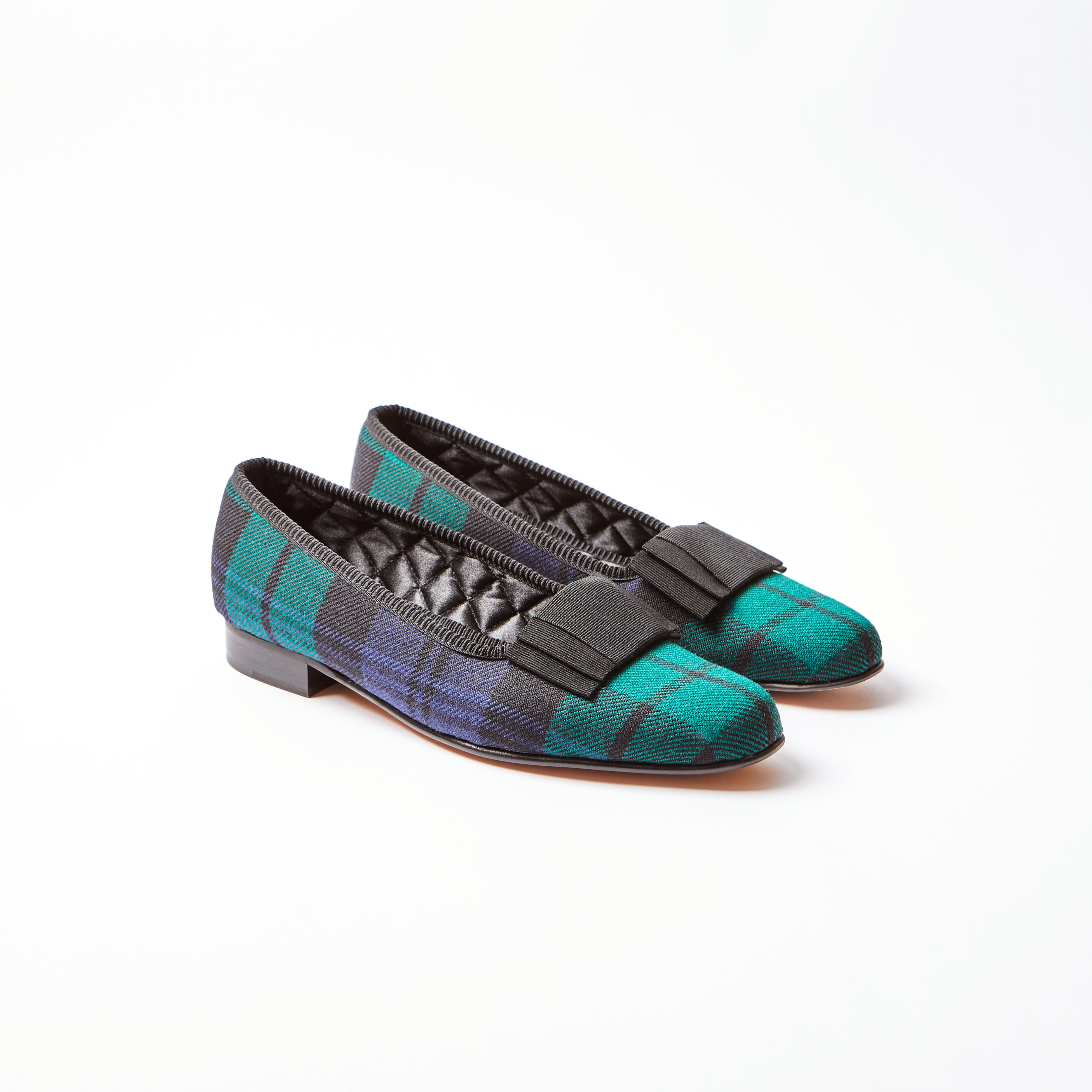Black Watch Tartan Opera Pumps with Flat Bow