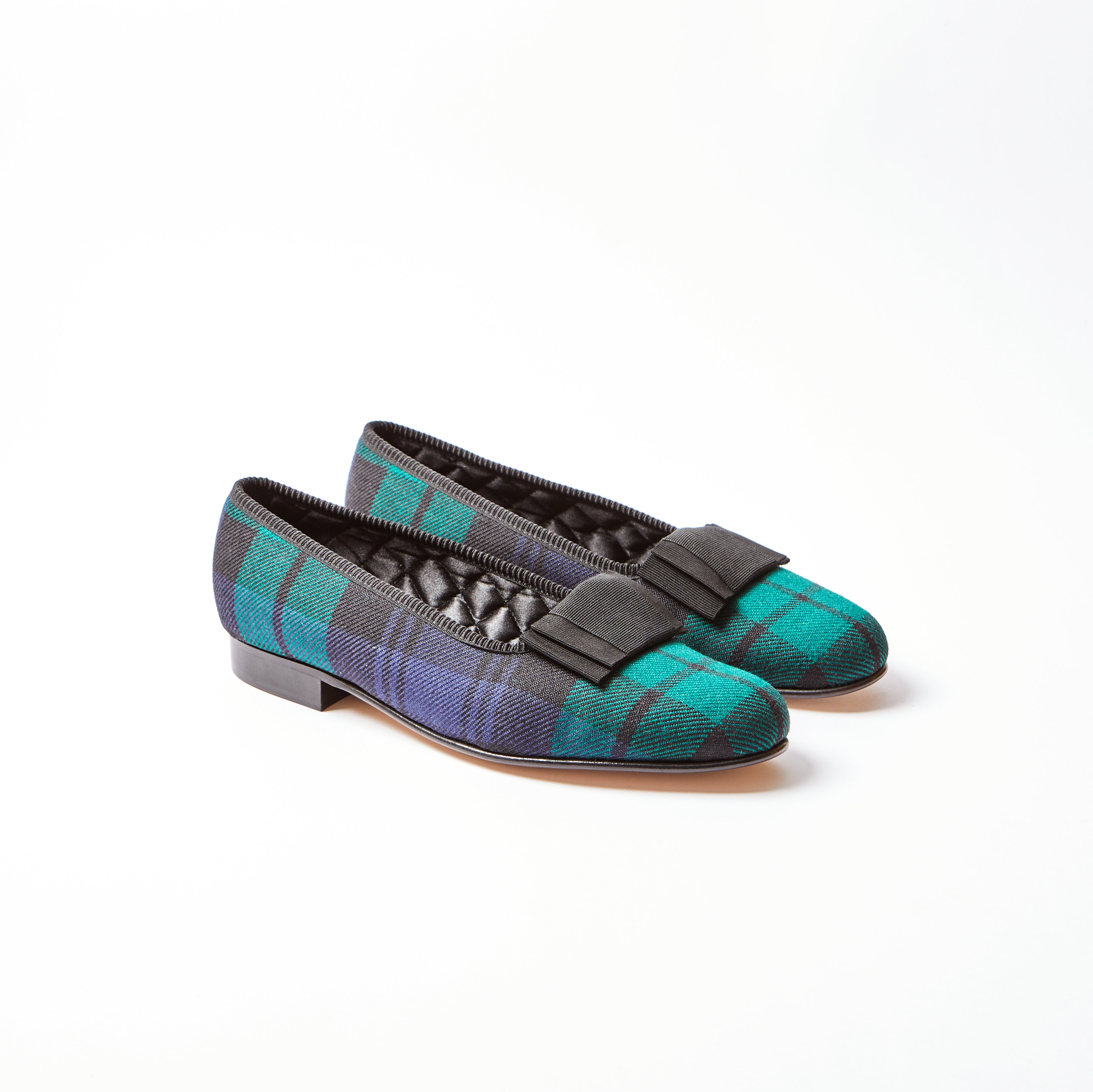 Black Watch Tartan Opera Pumps with Flat Bow