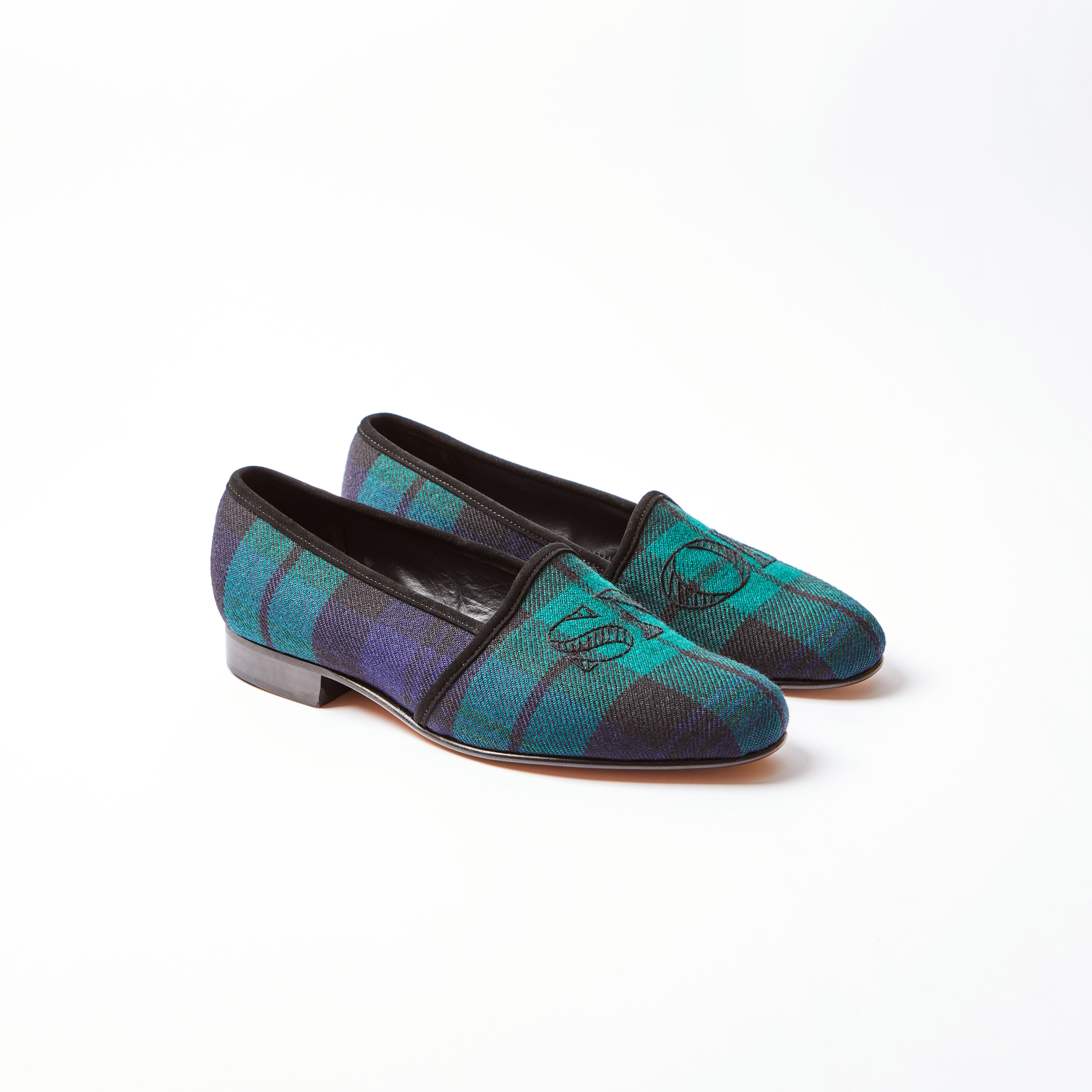 Black Watch Tartan SNOB Embroidered Hard Soled Monk Slippers