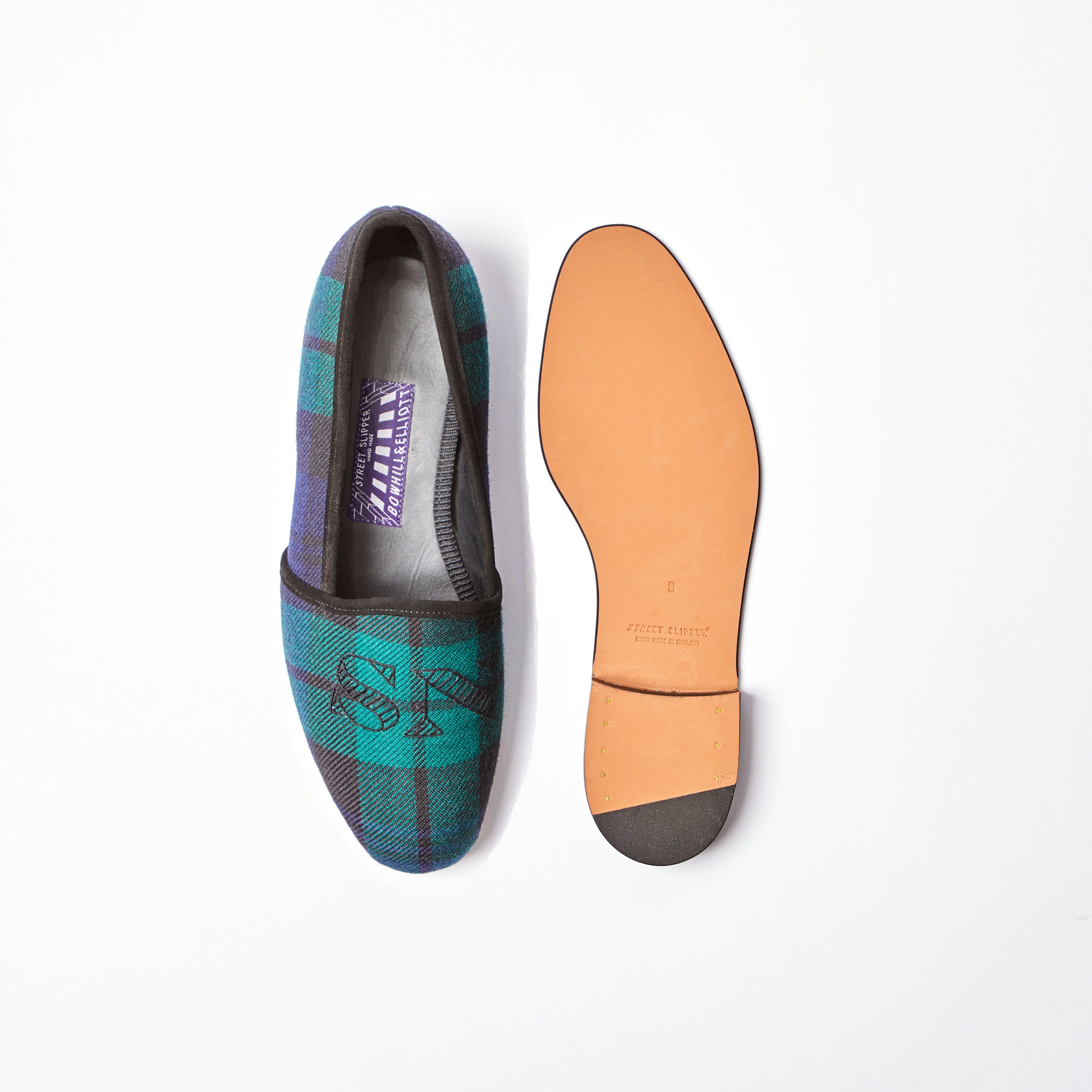 Black Watch Tartan SNOB Embroidered Hard Soled Monk Slippers