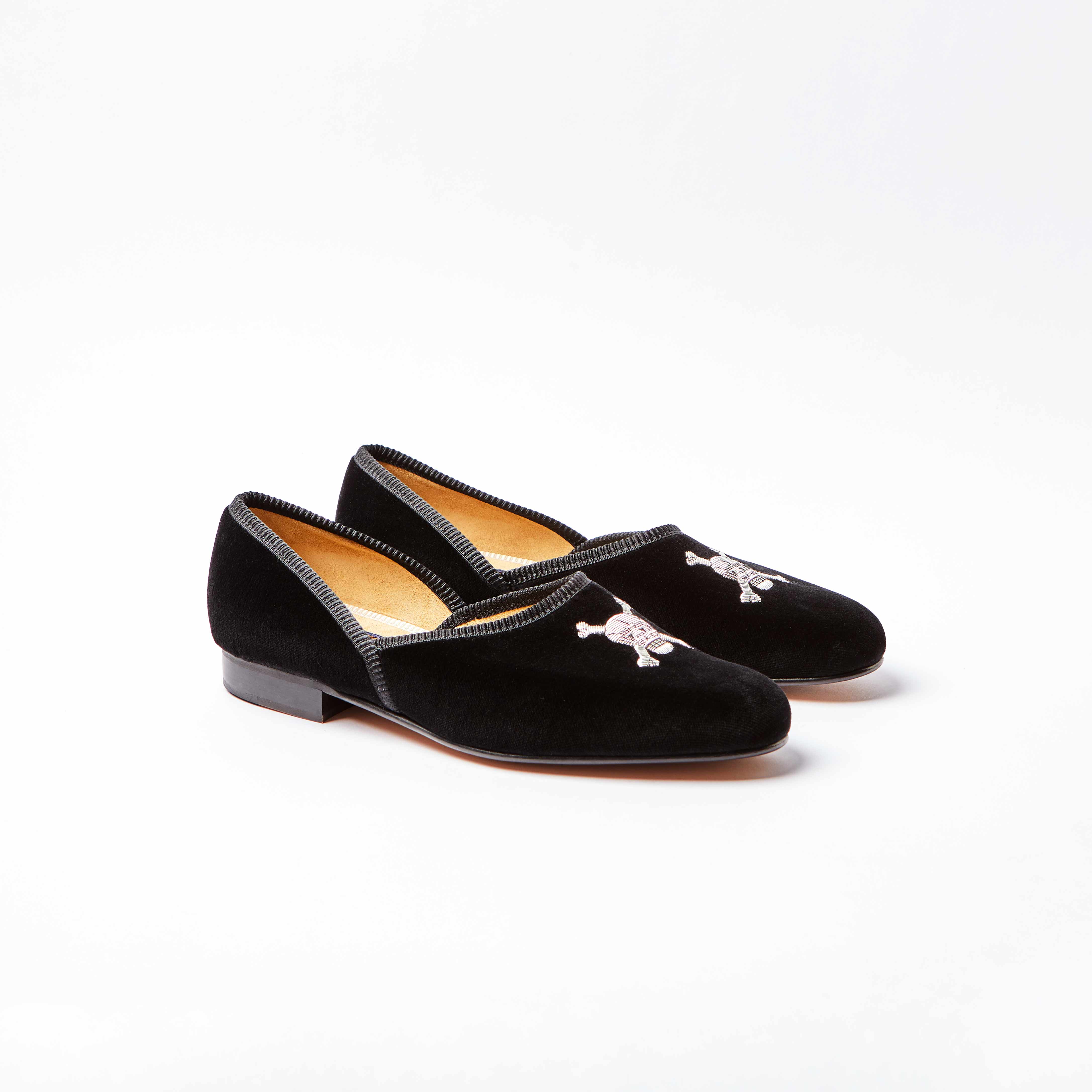 The Grecian in Black Velvet with Embroidered Skull & Crossbones