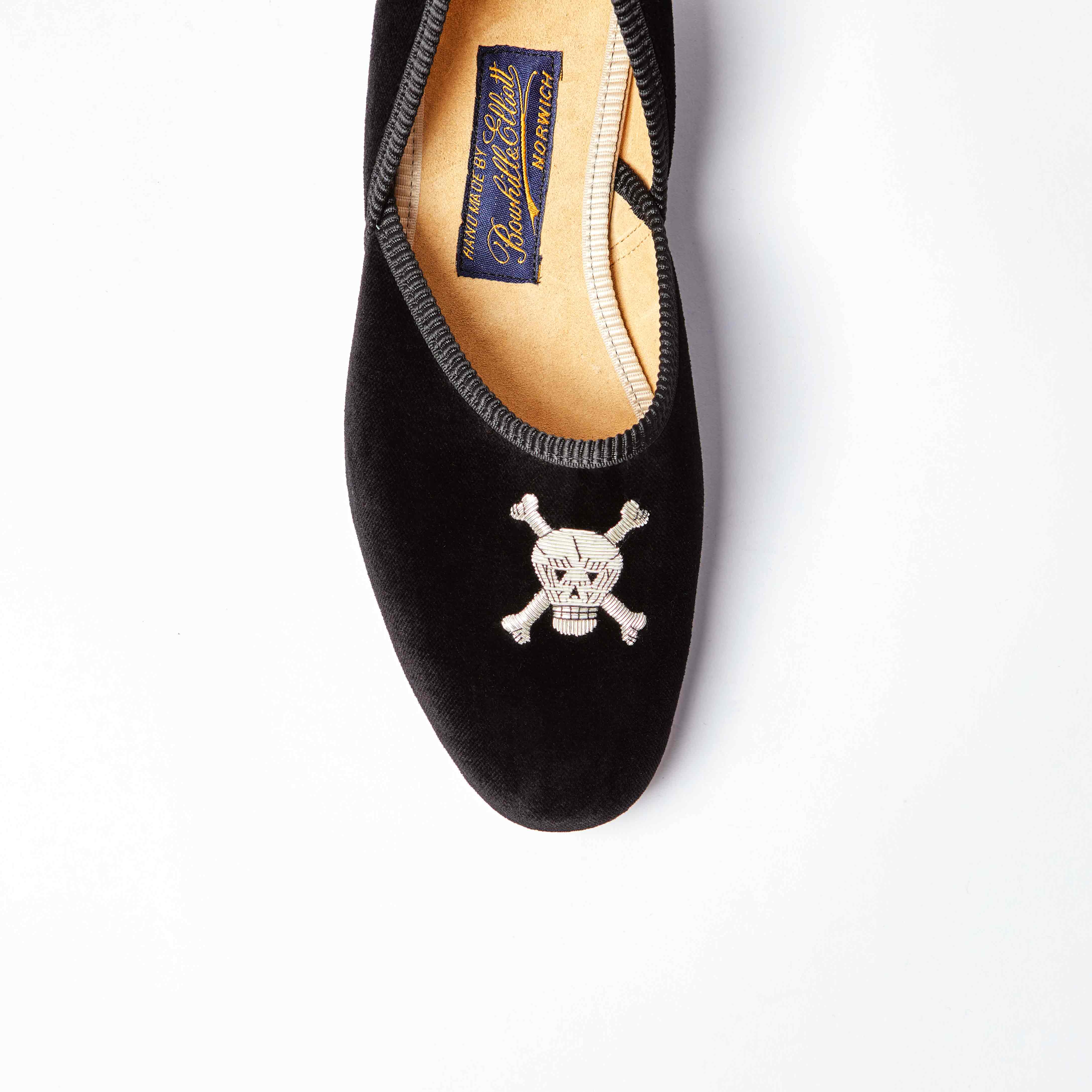 The Grecian in Black Velvet with Embroidered Skull & Crossbones
