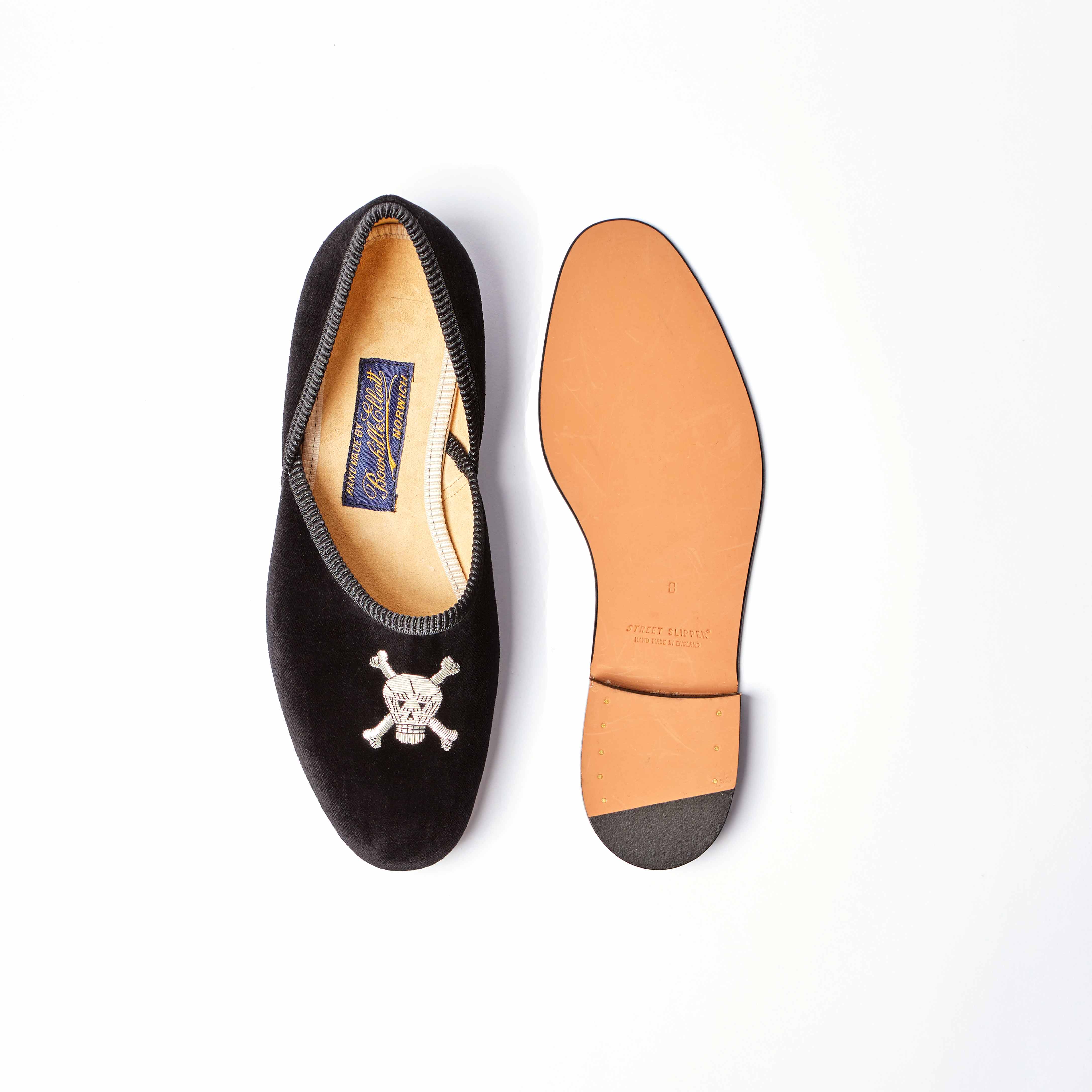 The Grecian in Black Velvet with Embroidered Skull & Crossbones