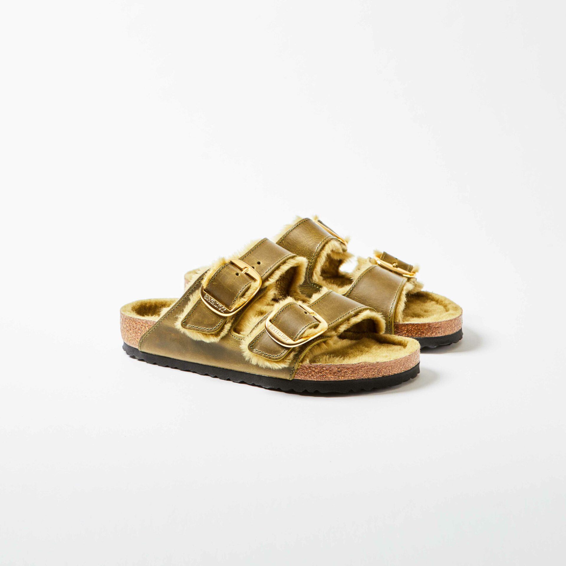 Arizona Big Buckle Natural Leather Oiled Shearling Olive
