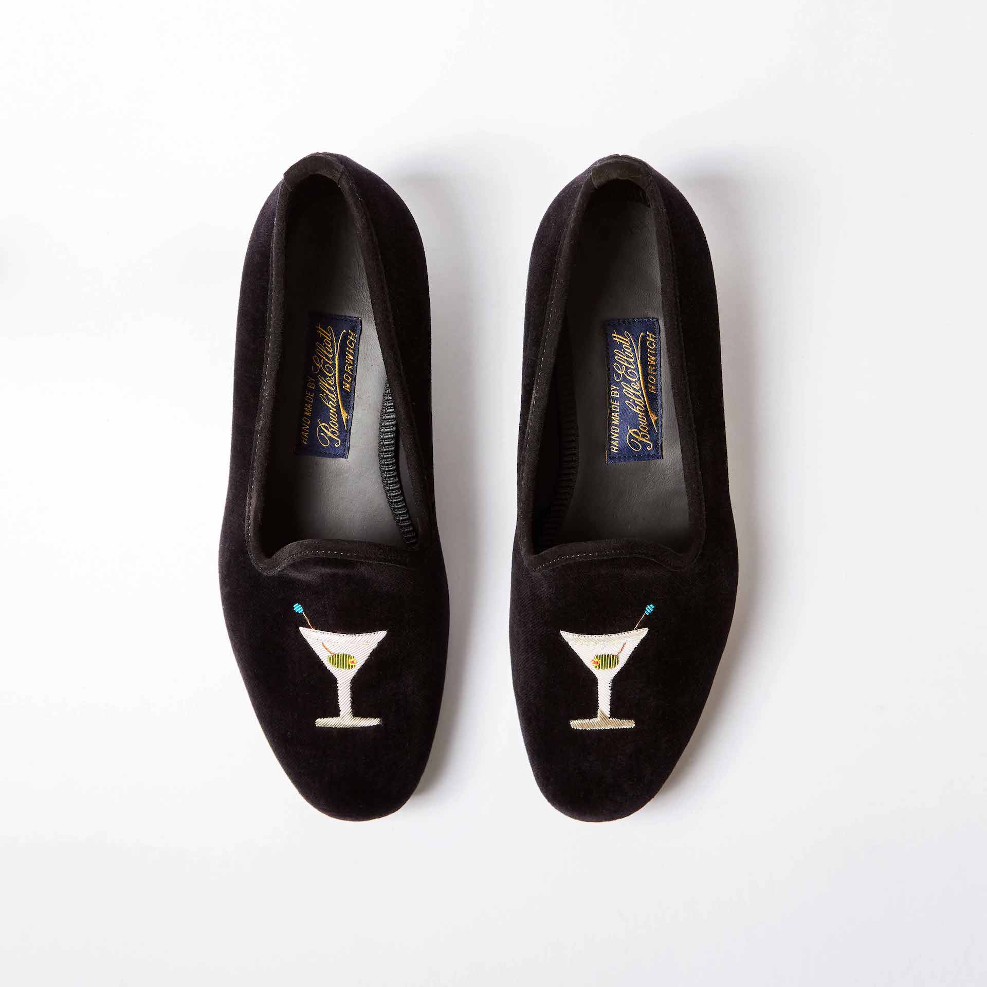 Black Velvet Venetian Slippers with Martini