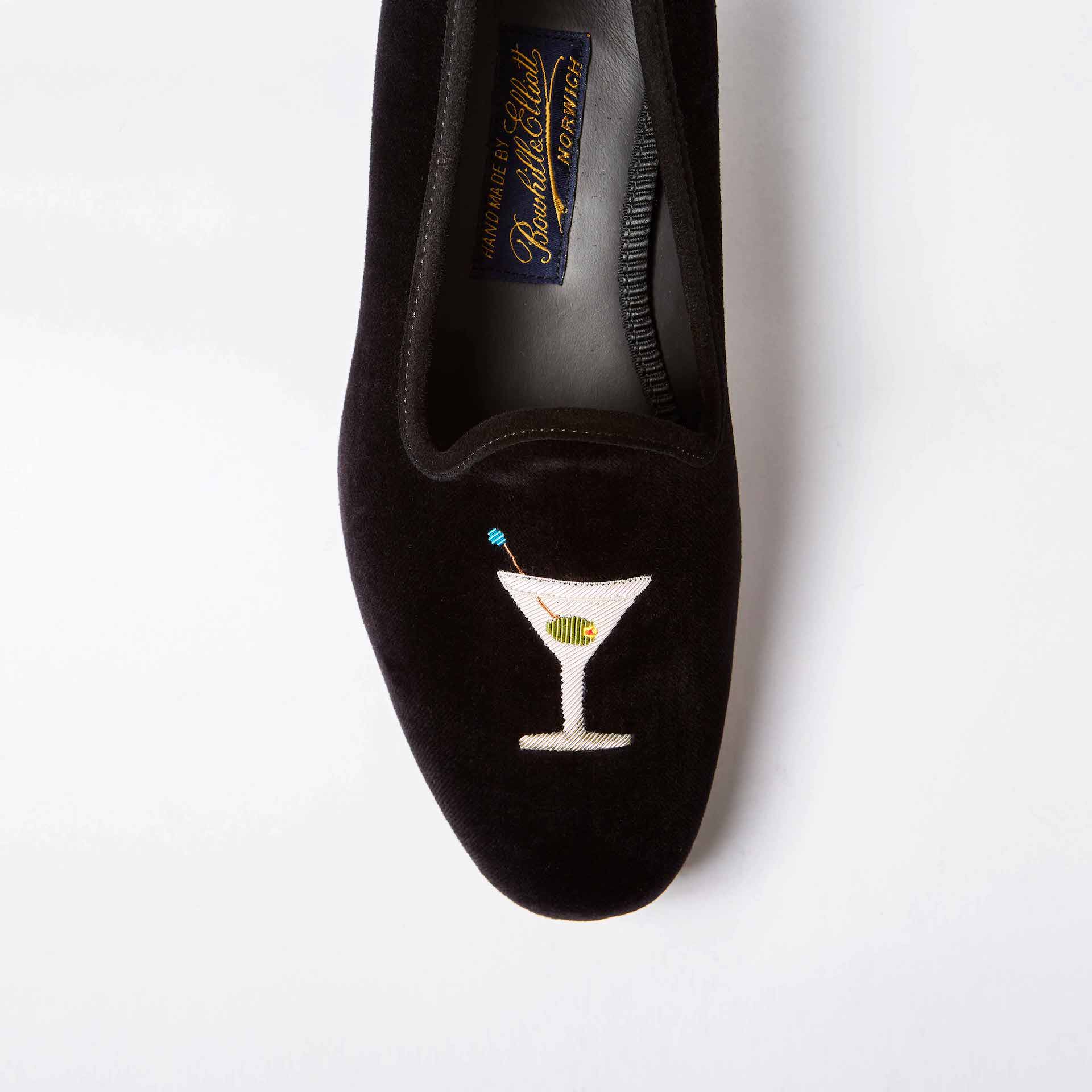 Black Velvet Venetian Slippers with Martini