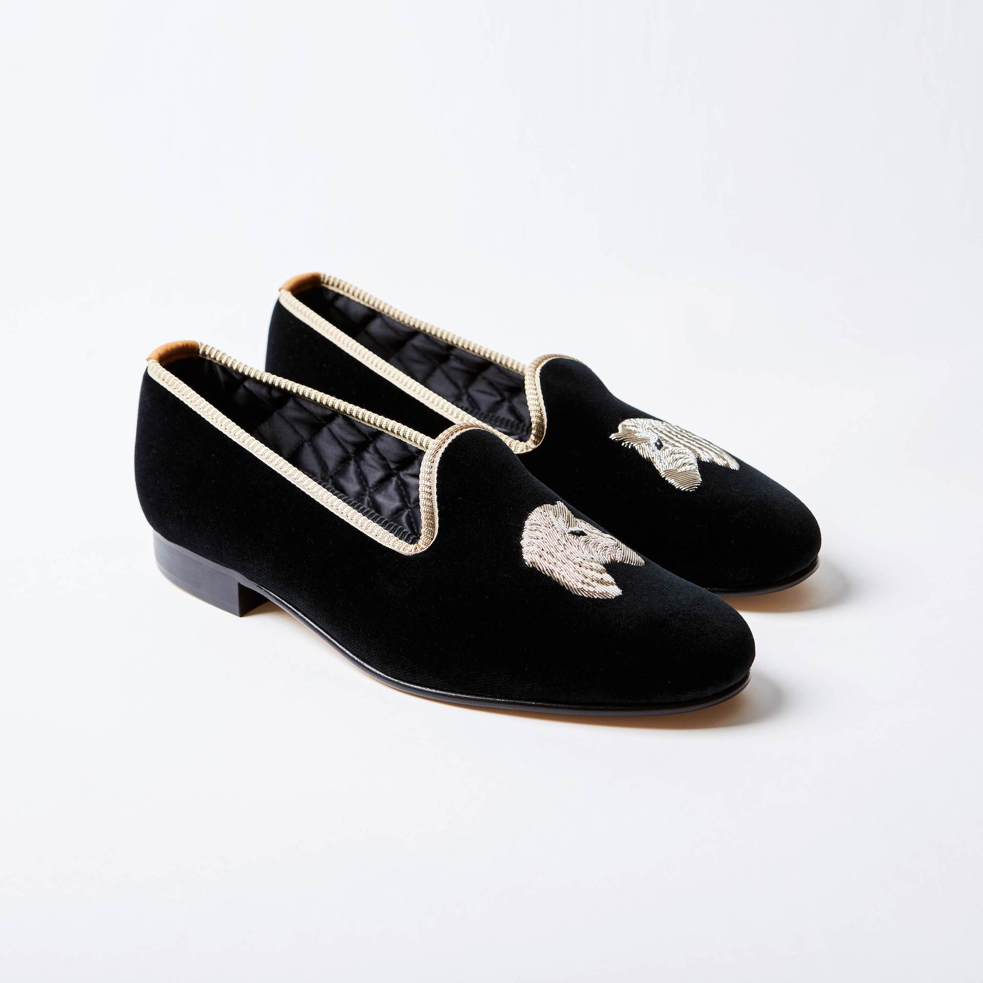 Black Velvet Venetian Slippers with Zebra Head