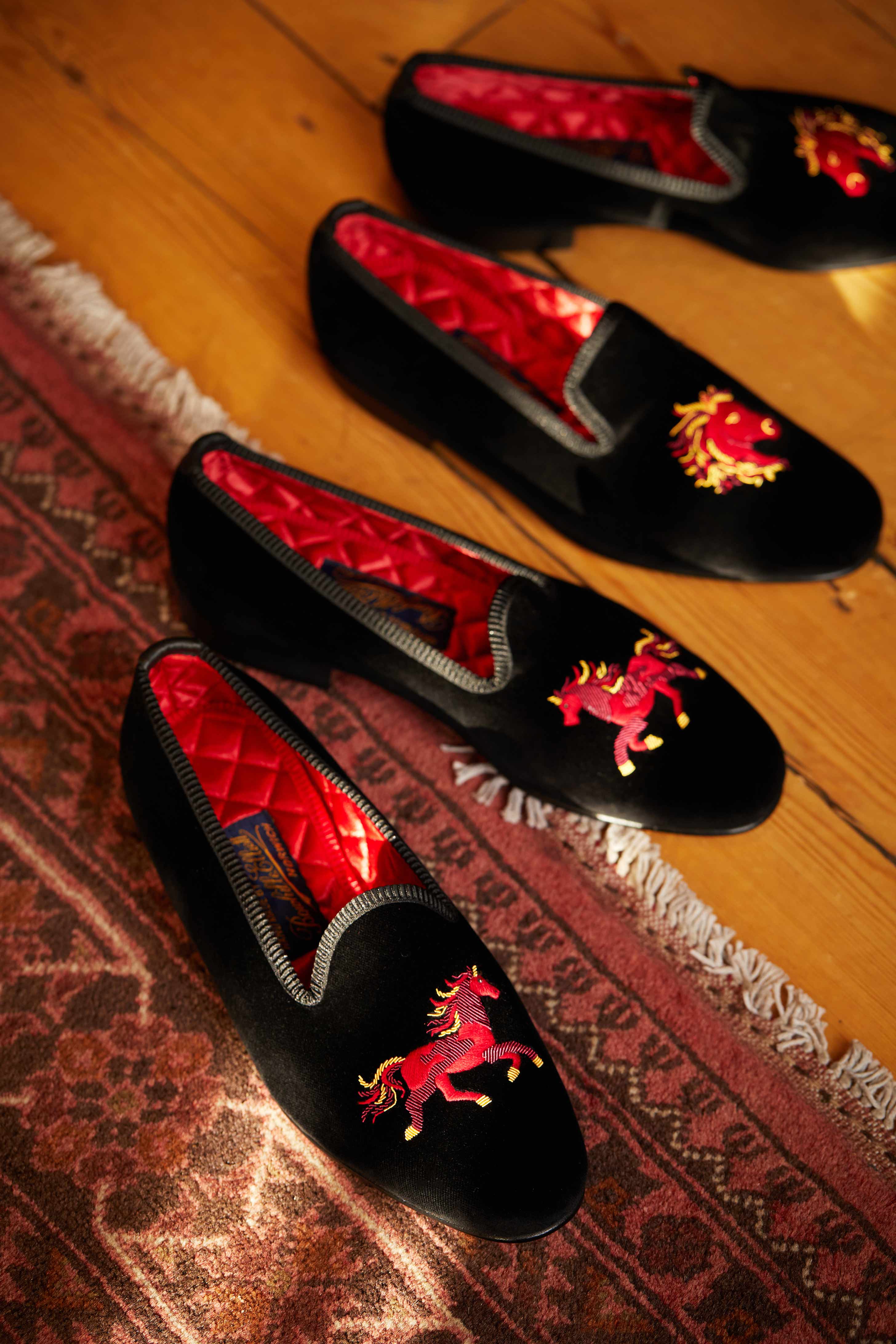 Black Velvet Venetian with Embroidered Fire Horse