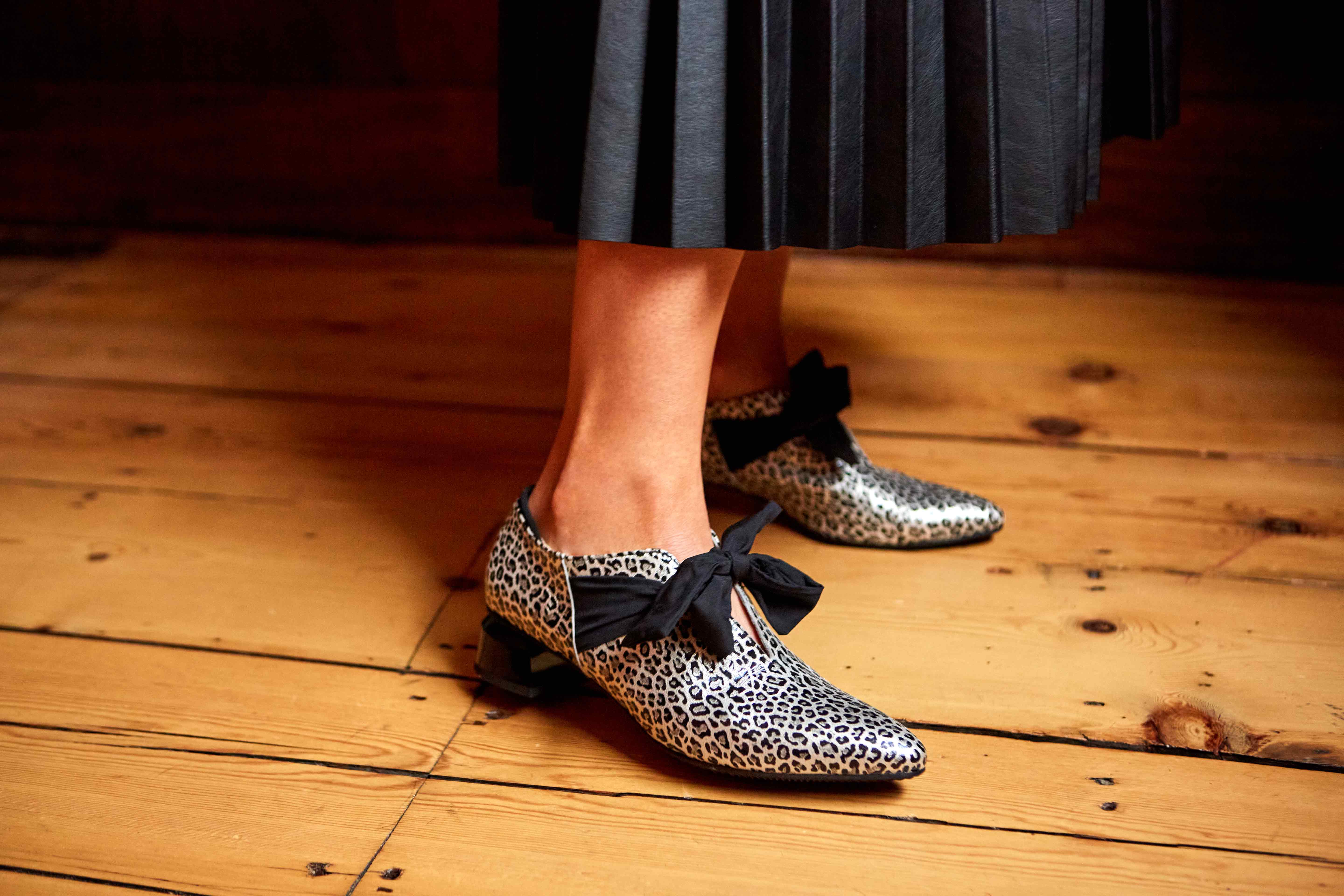 Milan Metallic Leather Animal Print Shoe with Bow