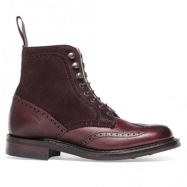 Amelia Fur Lined Brogue Boot in Burgundy Grain