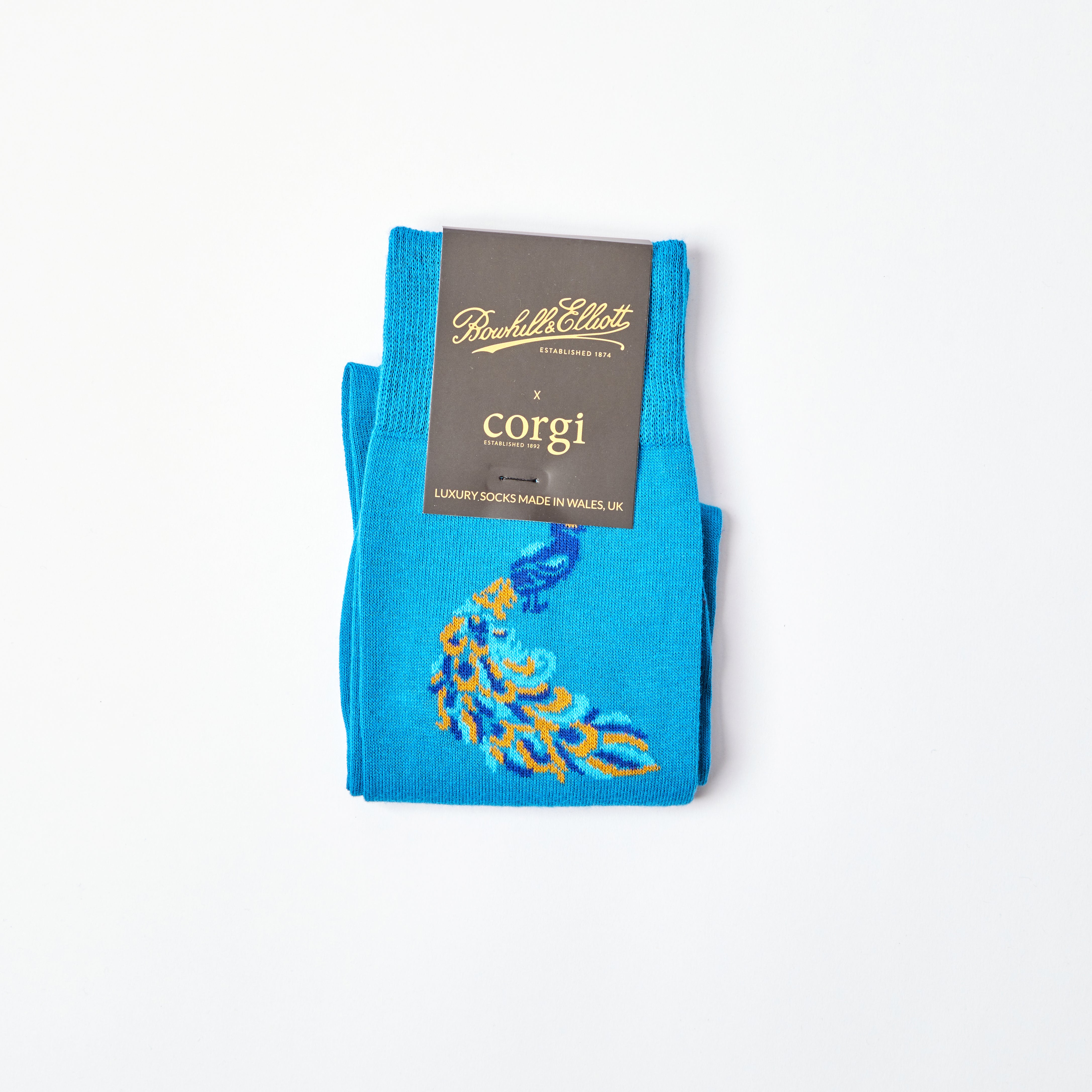 Men's Peacock motif Blue Socks