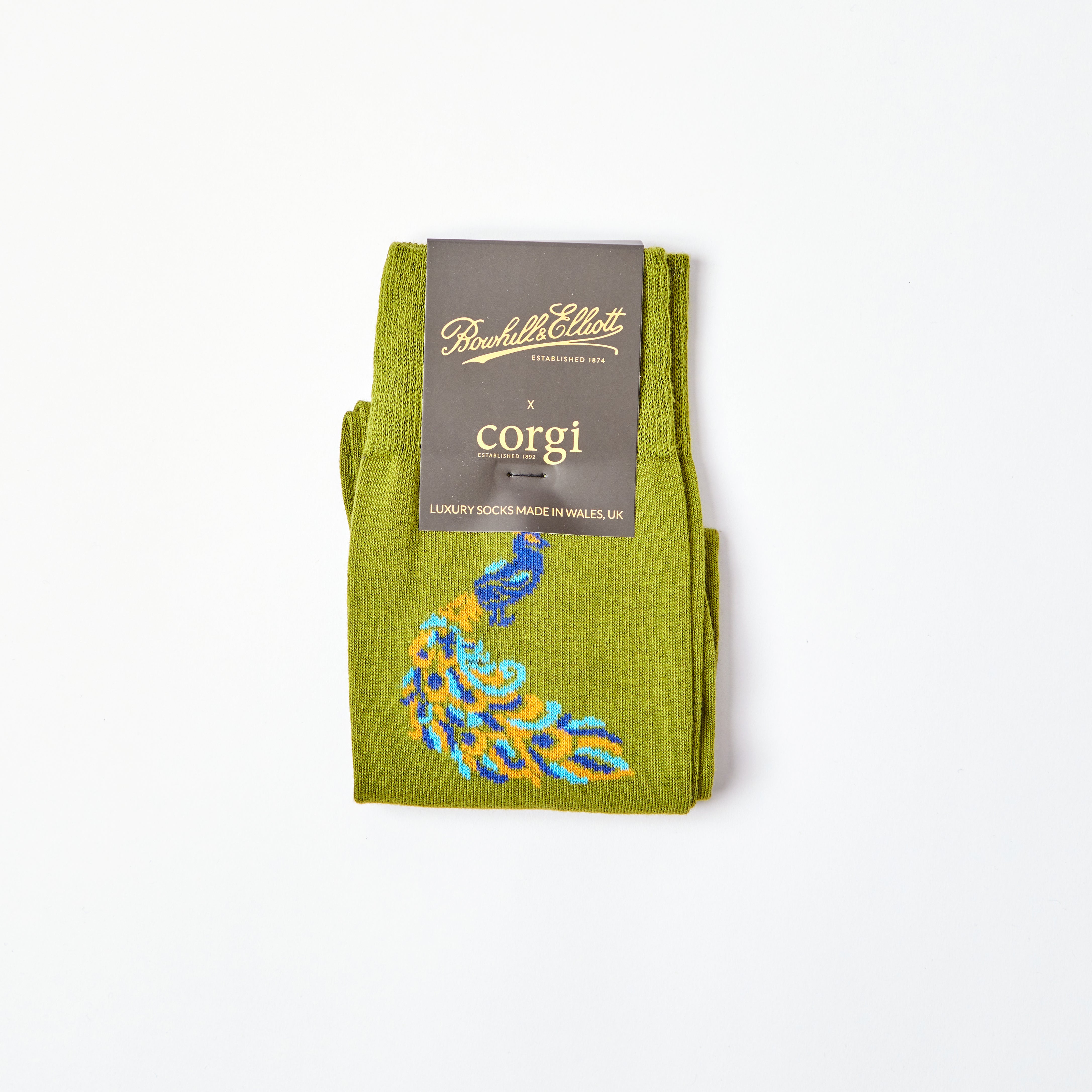 Men's Peacock motif Green socks