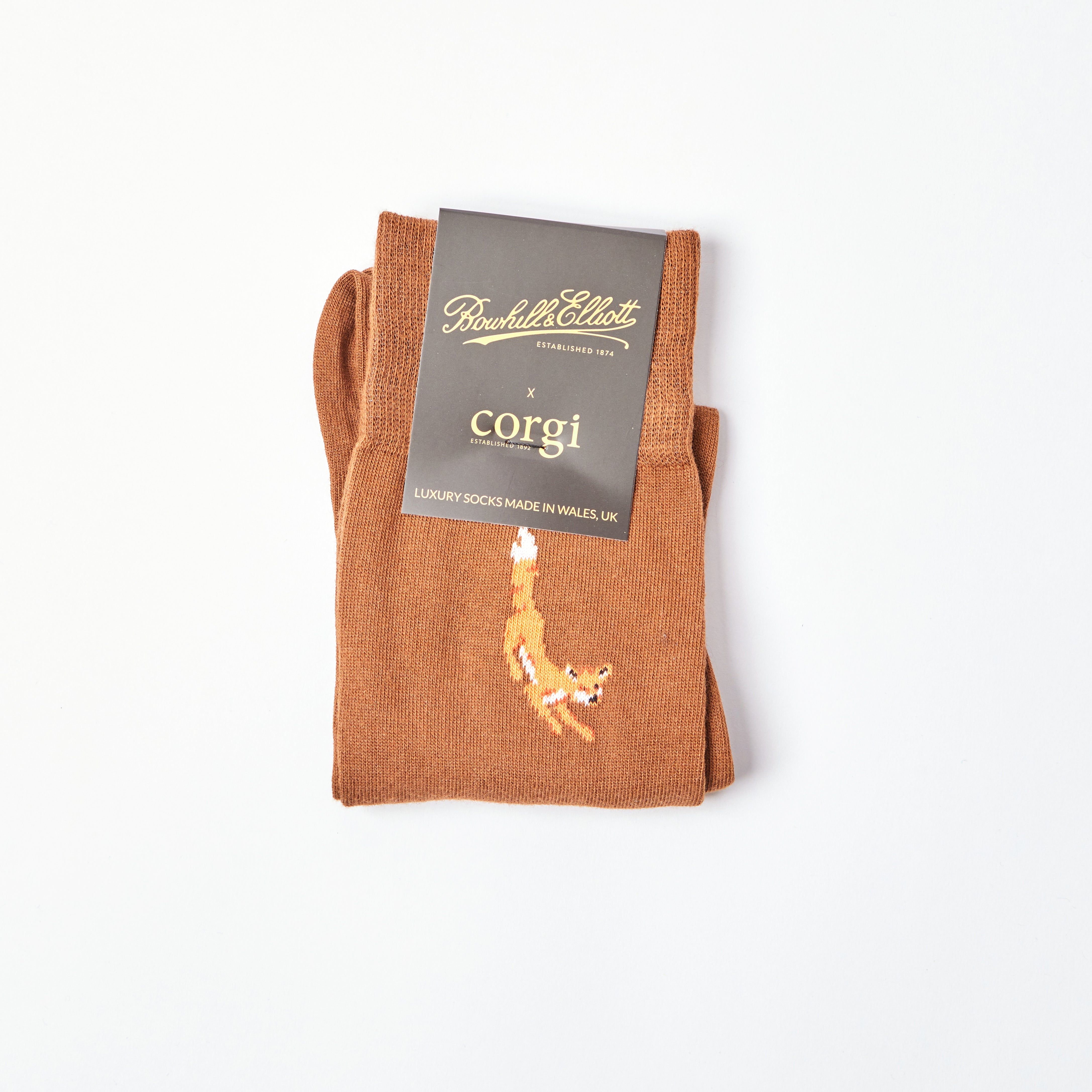 Men's Wandering Fox motif Brown socks