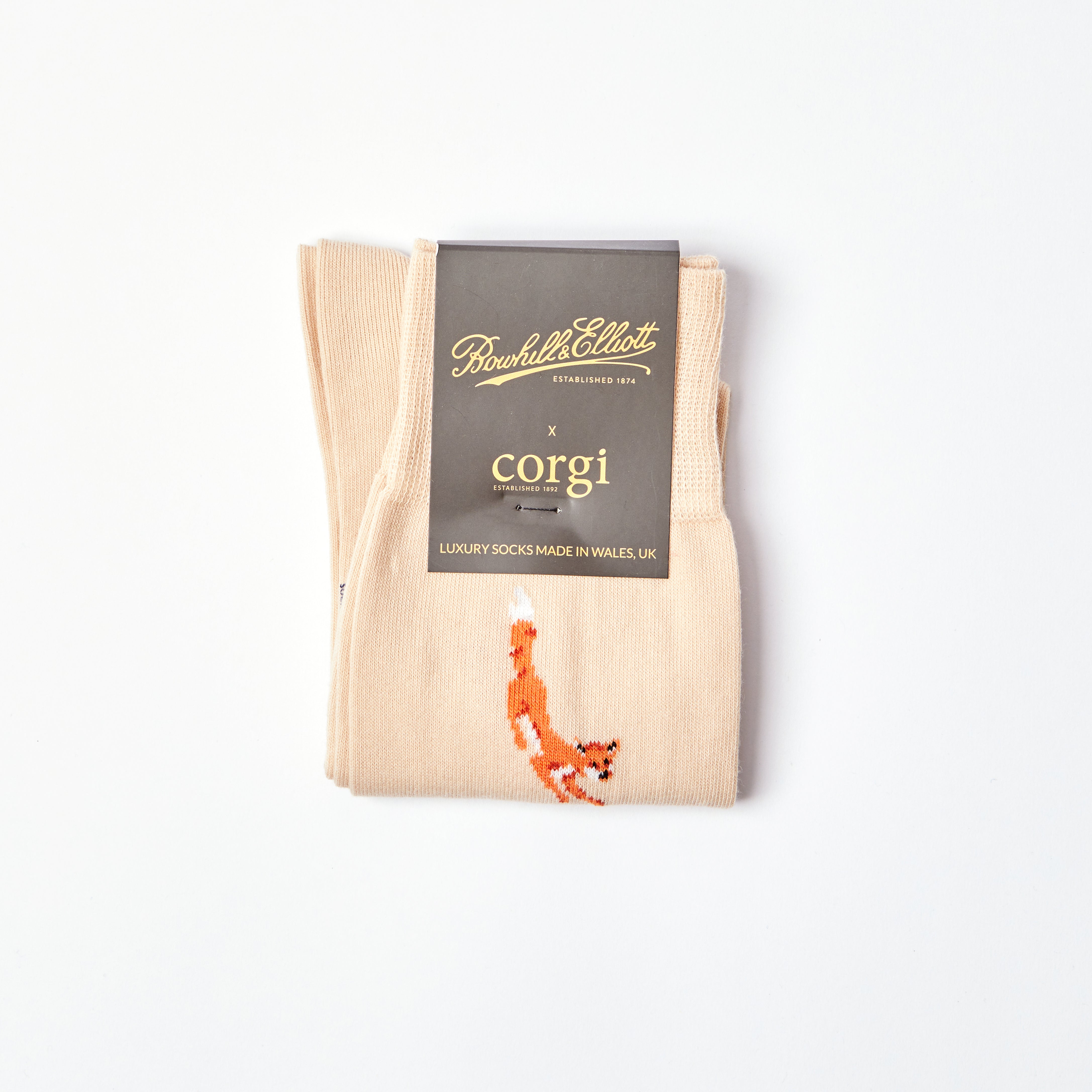 Men's Wandering Fox motif Cream socks