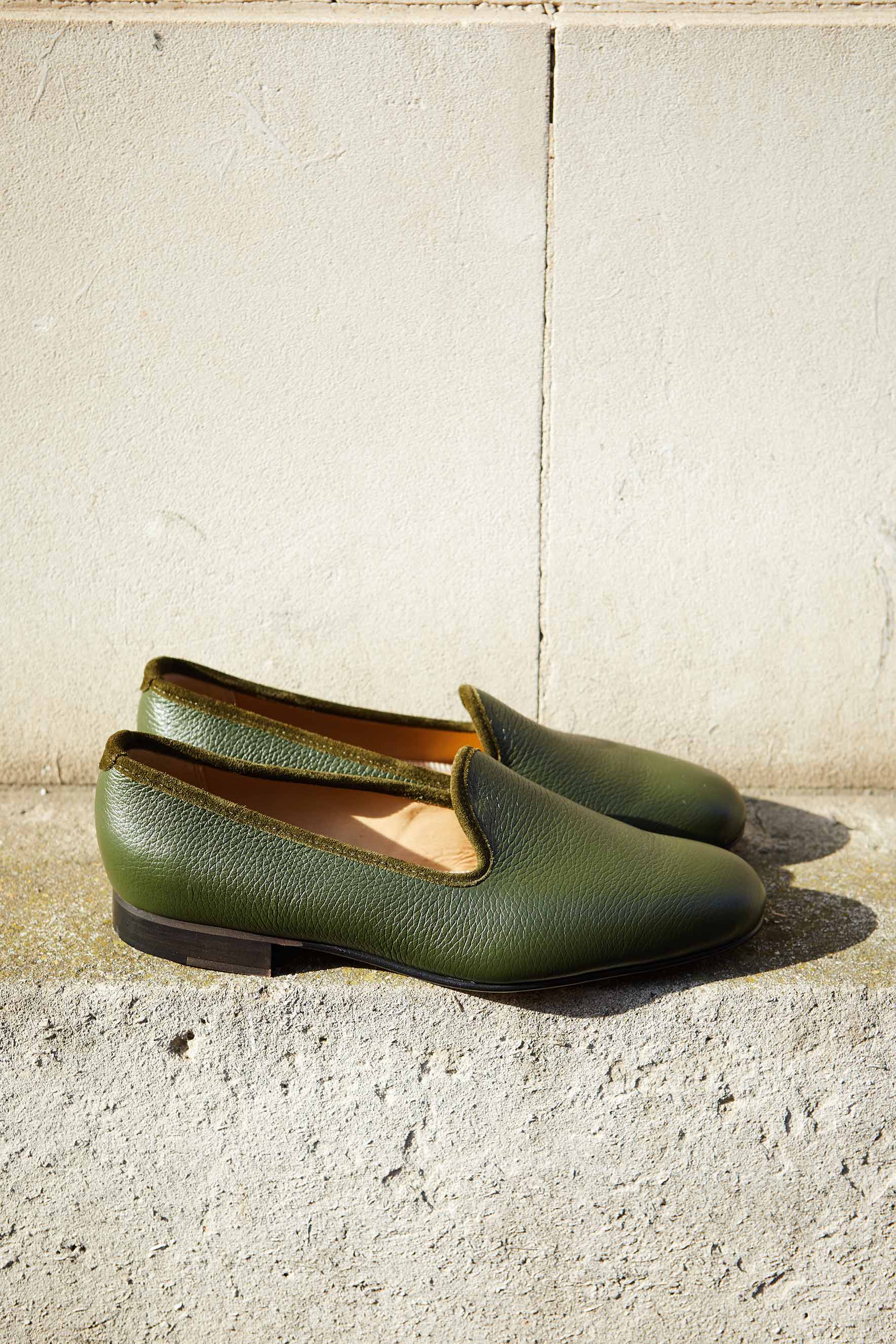 Olive Deerskin Venetian Slippers