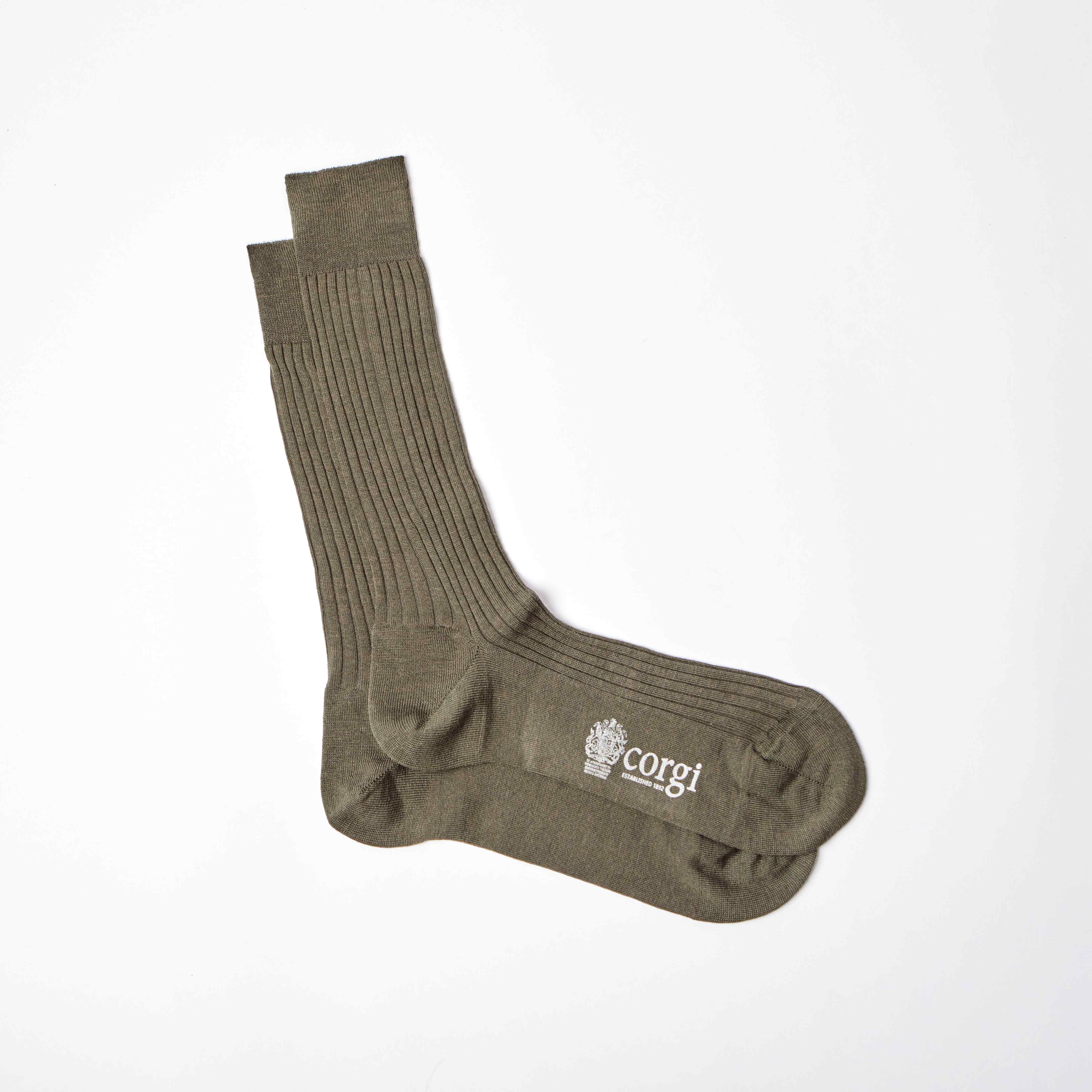 Corgi for Bowhill & Elliott - Men’s Lampeter Wool Socks in Dark Olive