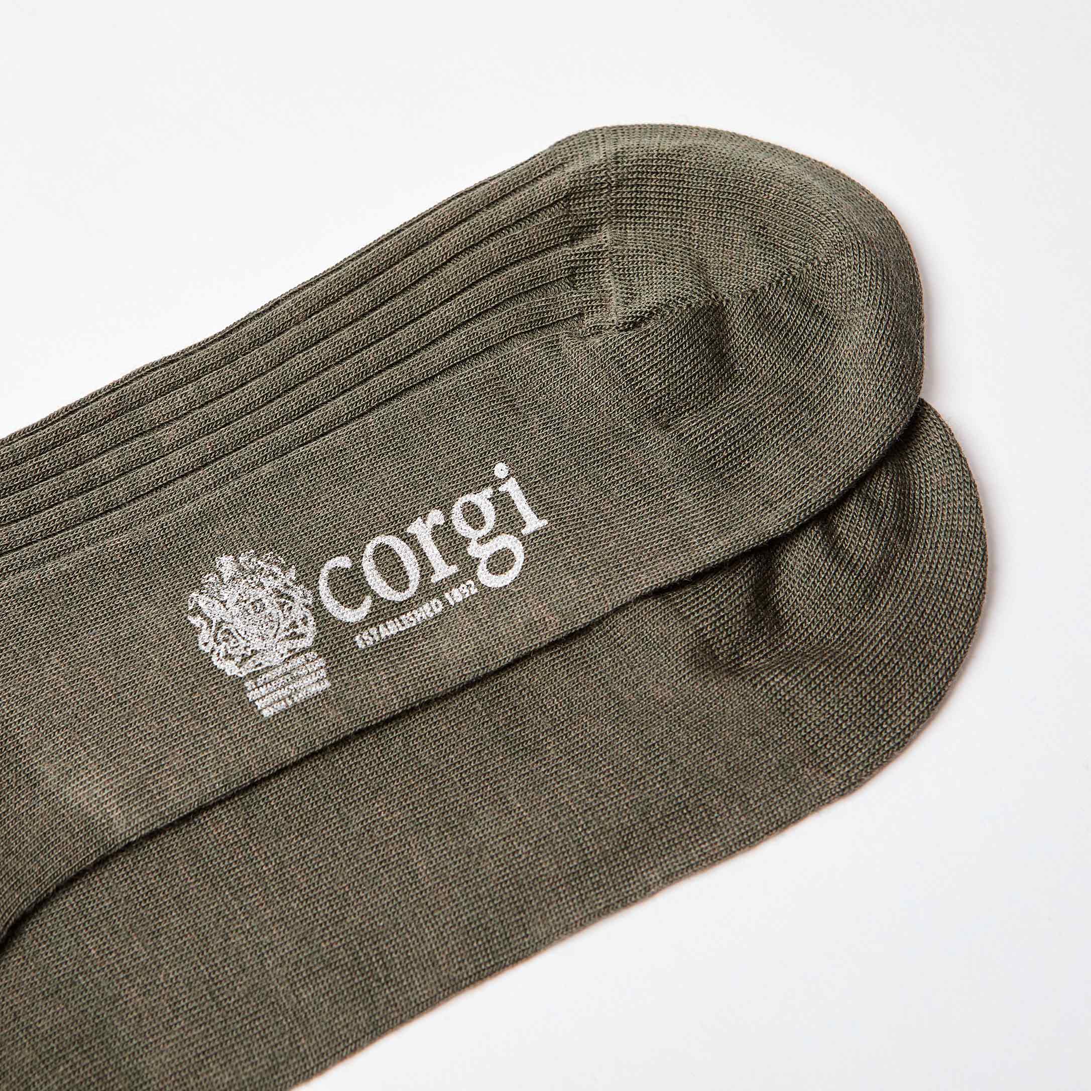 Corgi for Bowhill & Elliott - Men’s Lampeter Wool Socks in Dark Olive