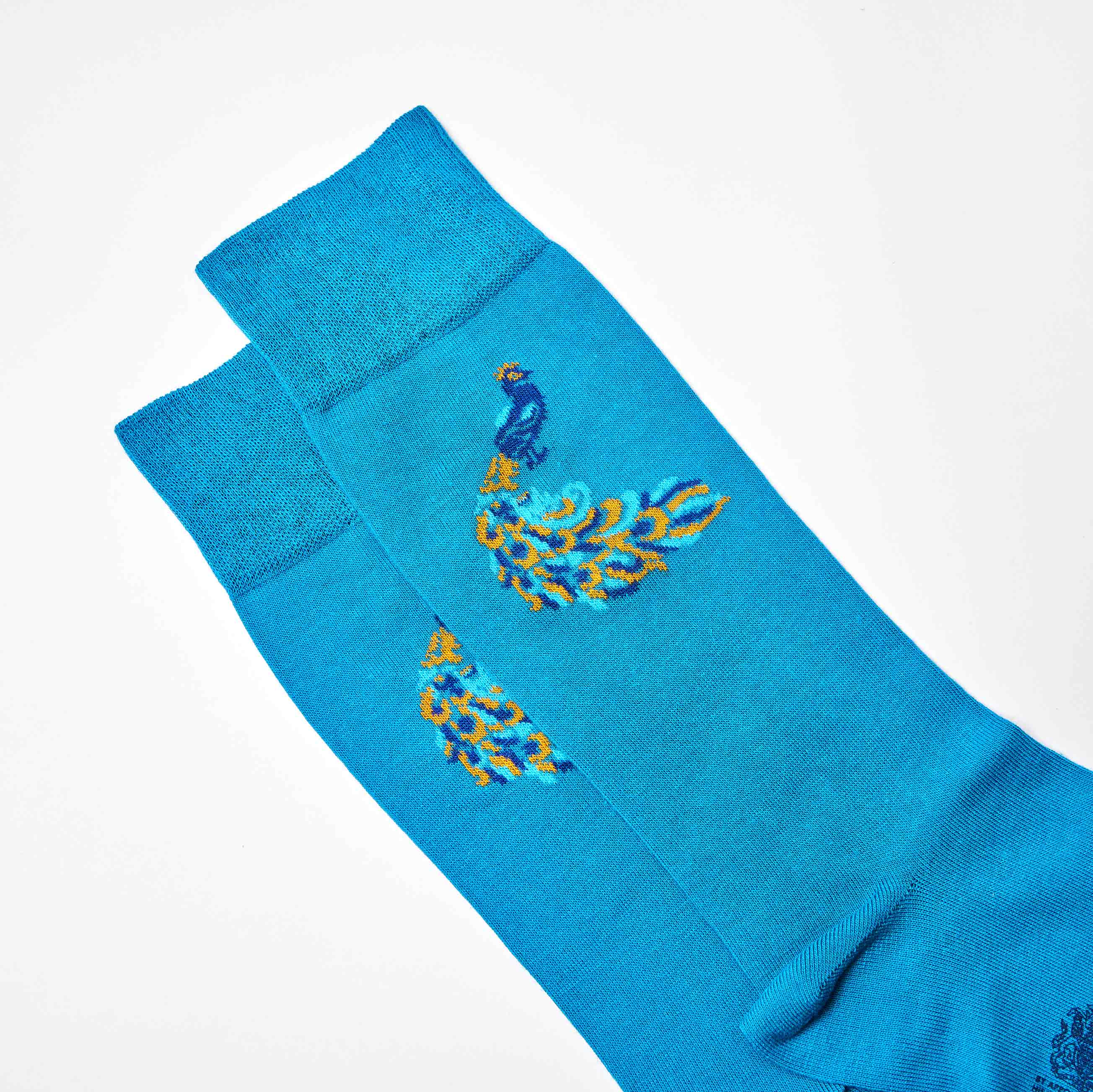 Corgi for Bowhill & Elliott - Men's Peacock motif Blue Socks