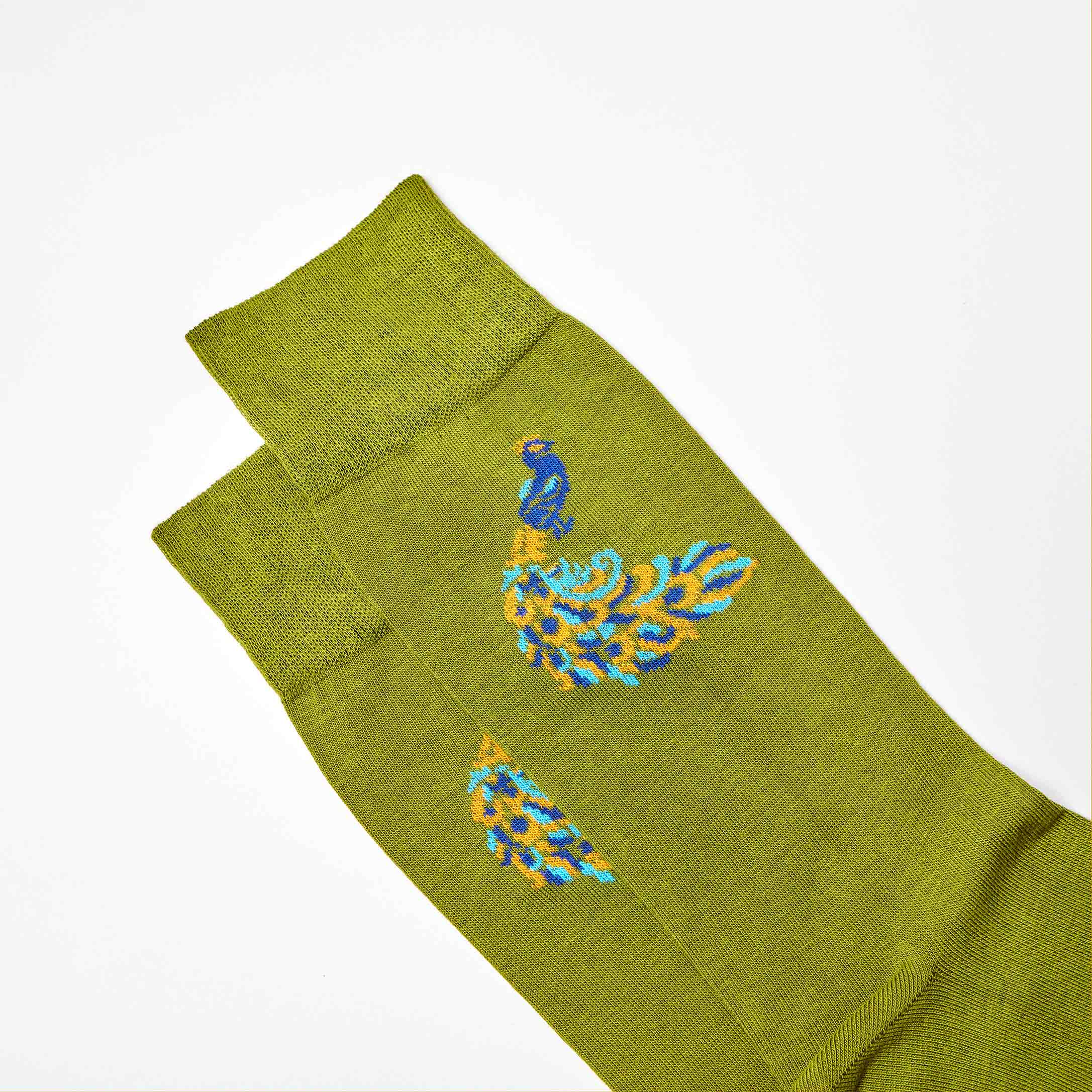 Corgi for Bowhill & Elliott - Men's Peacock motif Green socks