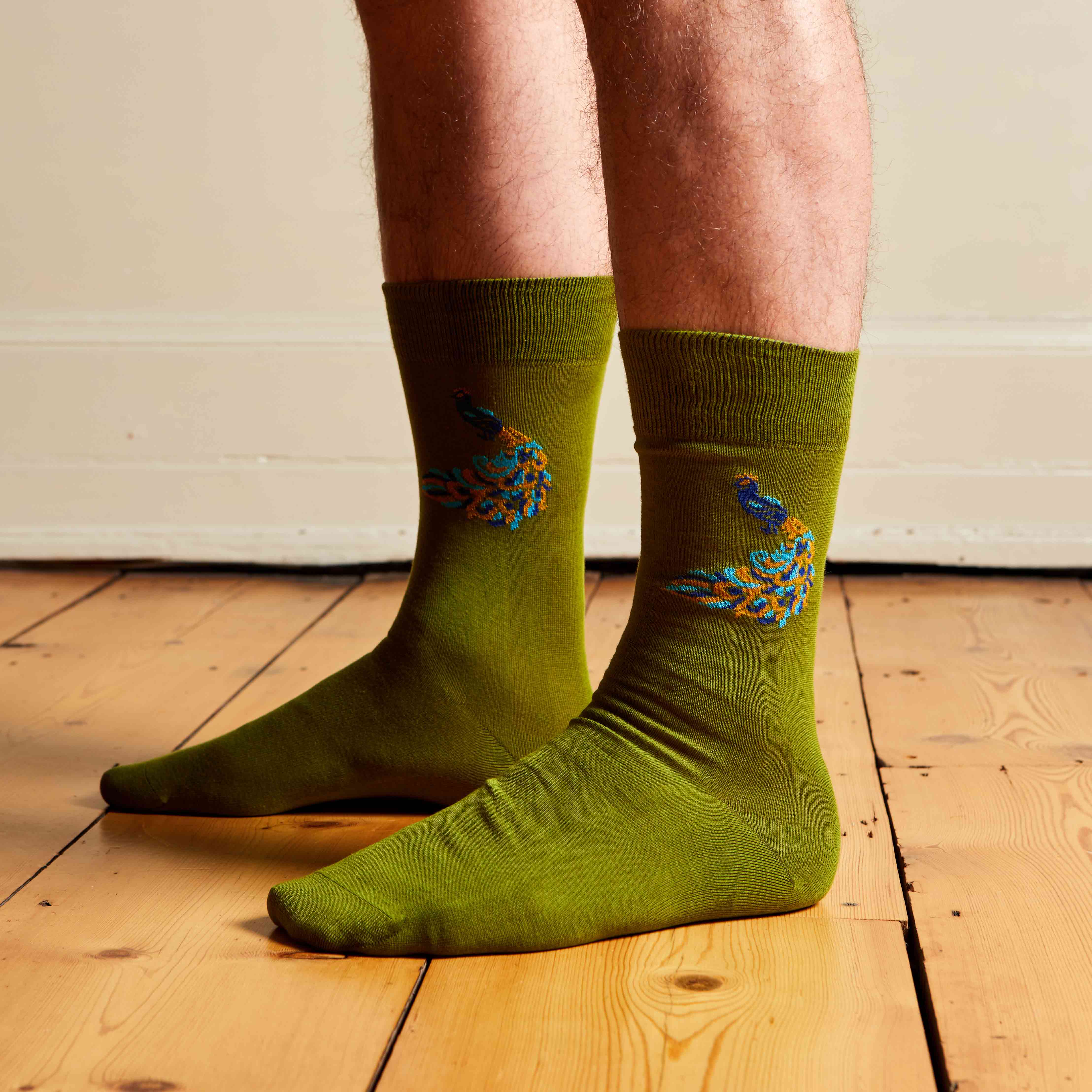 Corgi for Bowhill & Elliott - Men's Peacock motif Green socks
