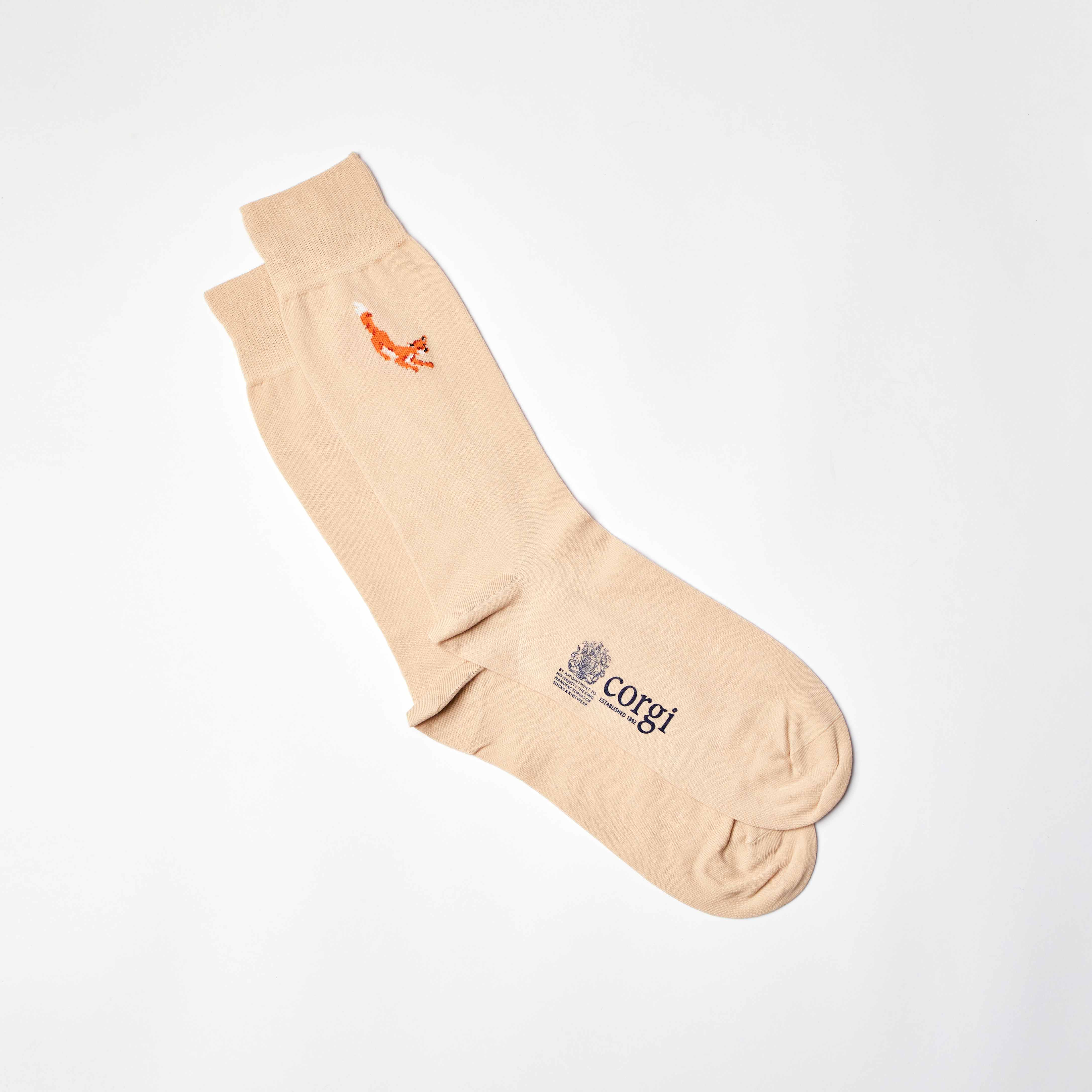 Corgi for Bowhill & Elliott - Men's Wandering Fox motif Cream socks