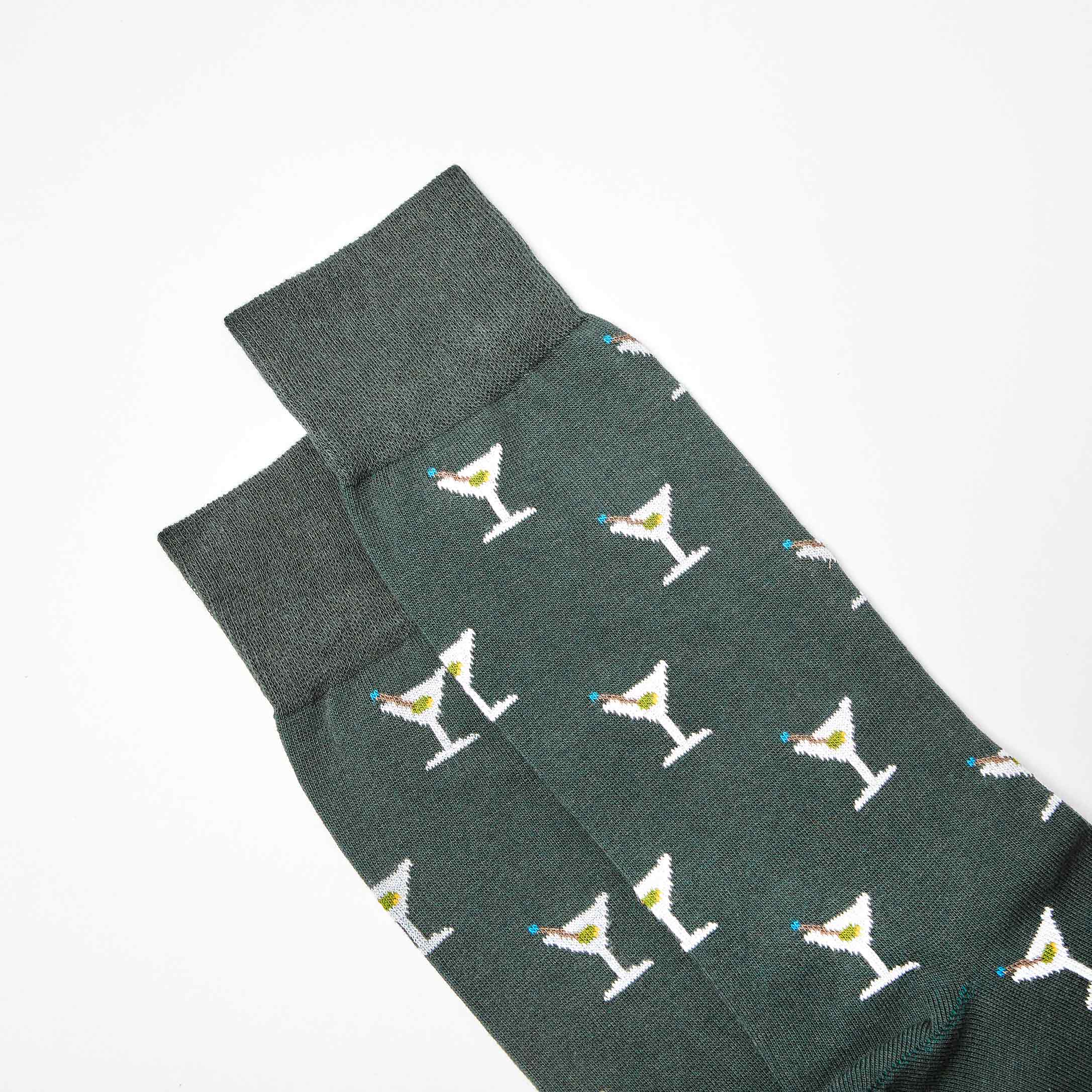 Corgi for Bowhill & Elliott - Men's Martini motif Green socks