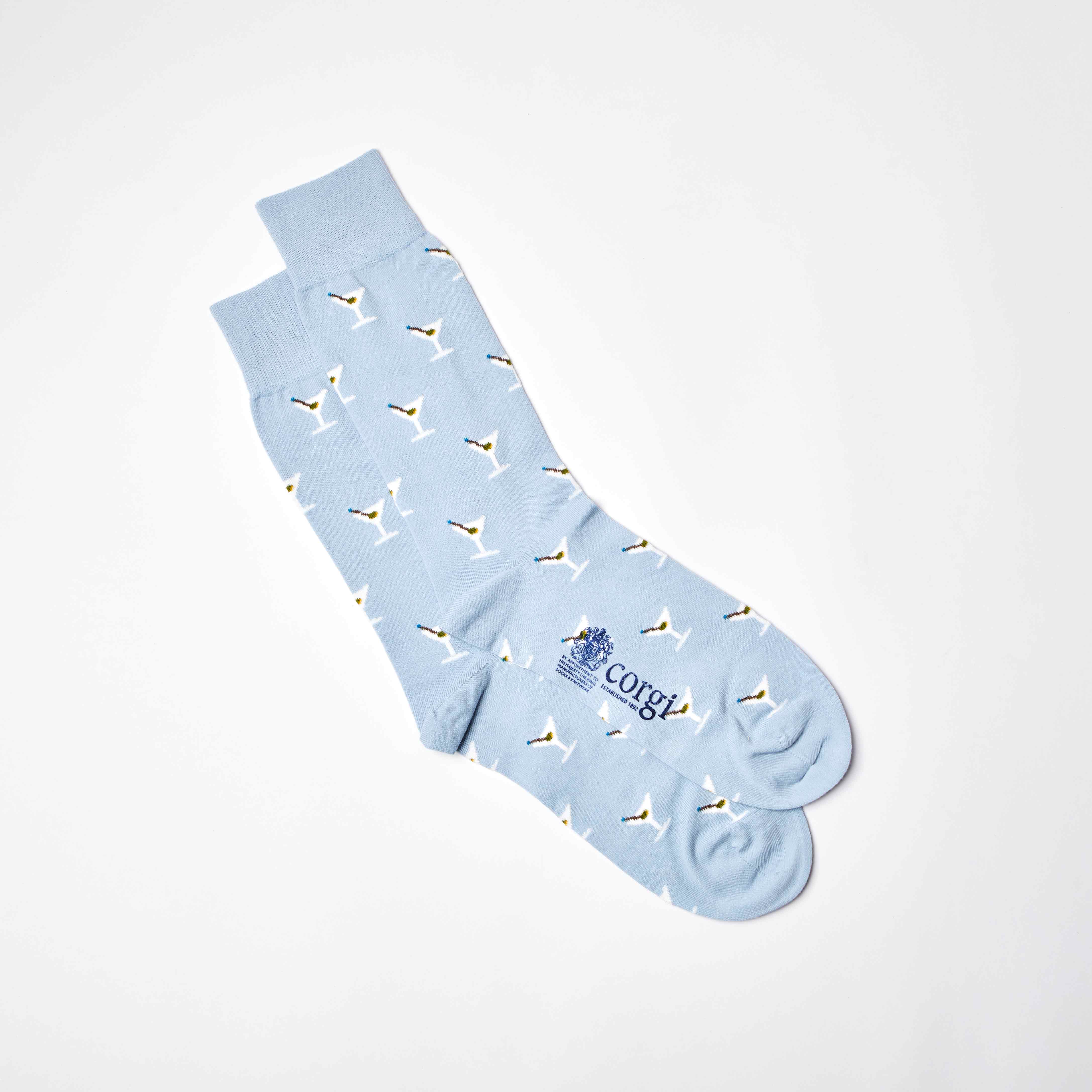 Corgi for Bowhill & Elliott - Men's Martini motif Blue socks