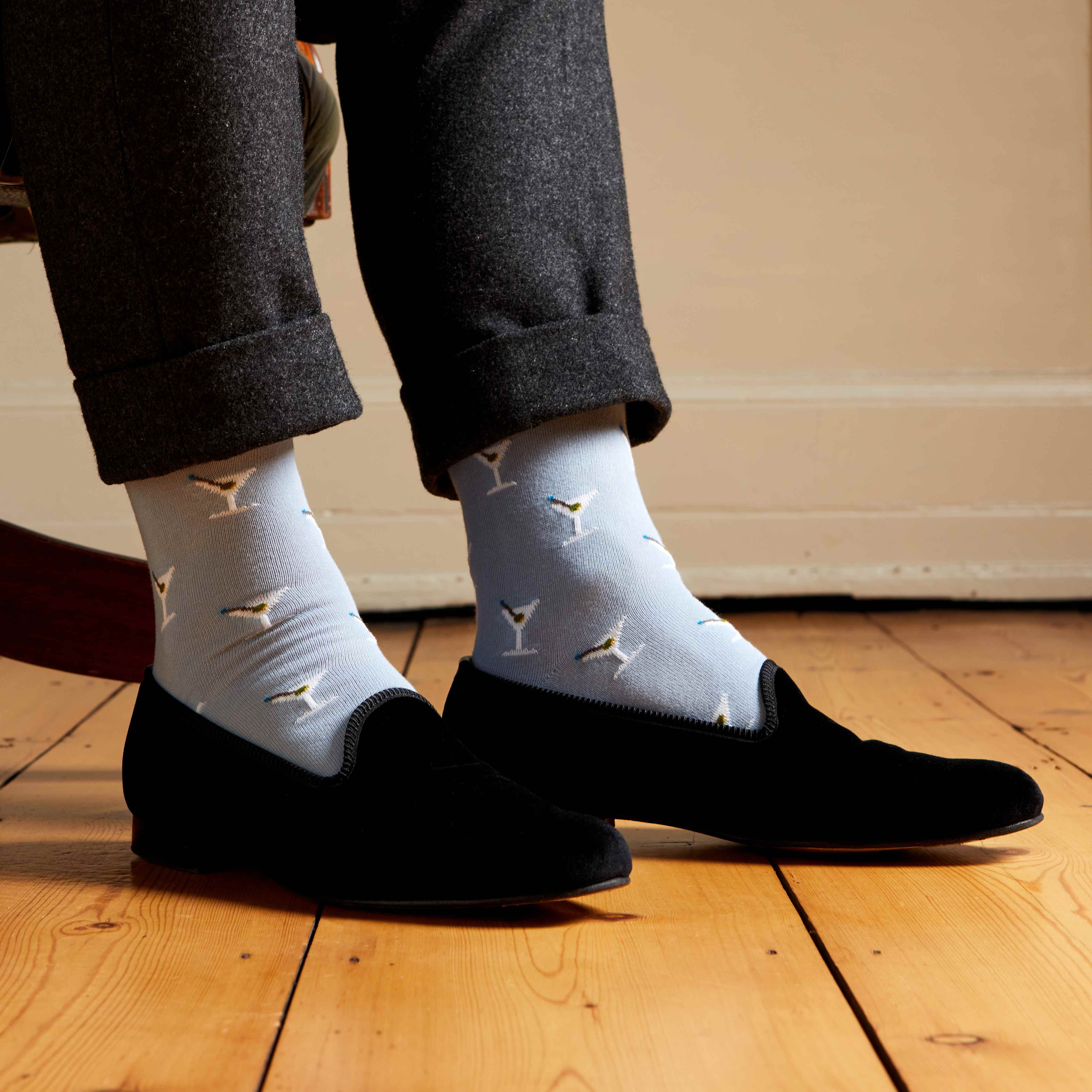 Corgi for Bowhill & Elliott - Men's Martini motif Blue socks