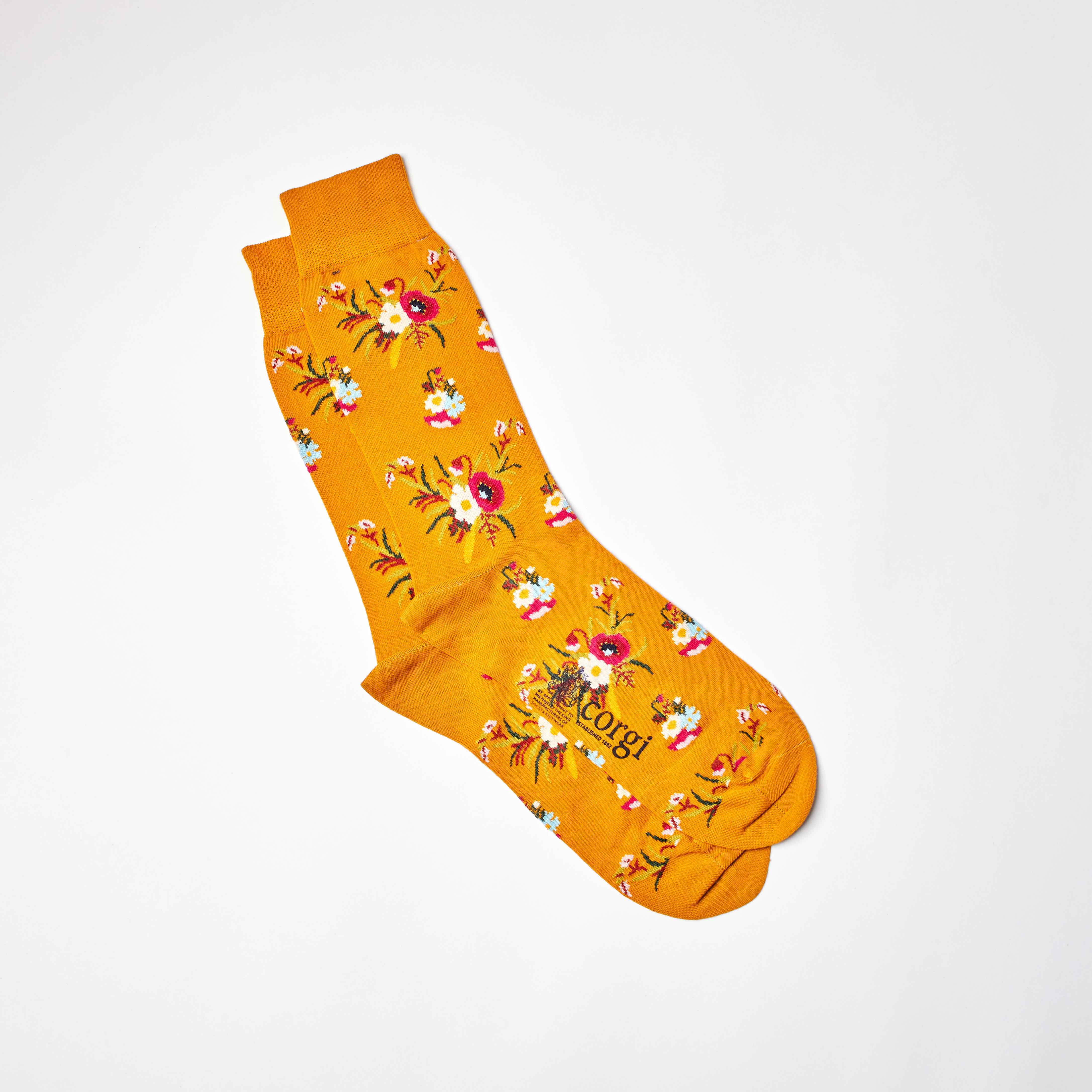 Corgi for Bowhill & Elliott - Men's Poppies motif Gold socks