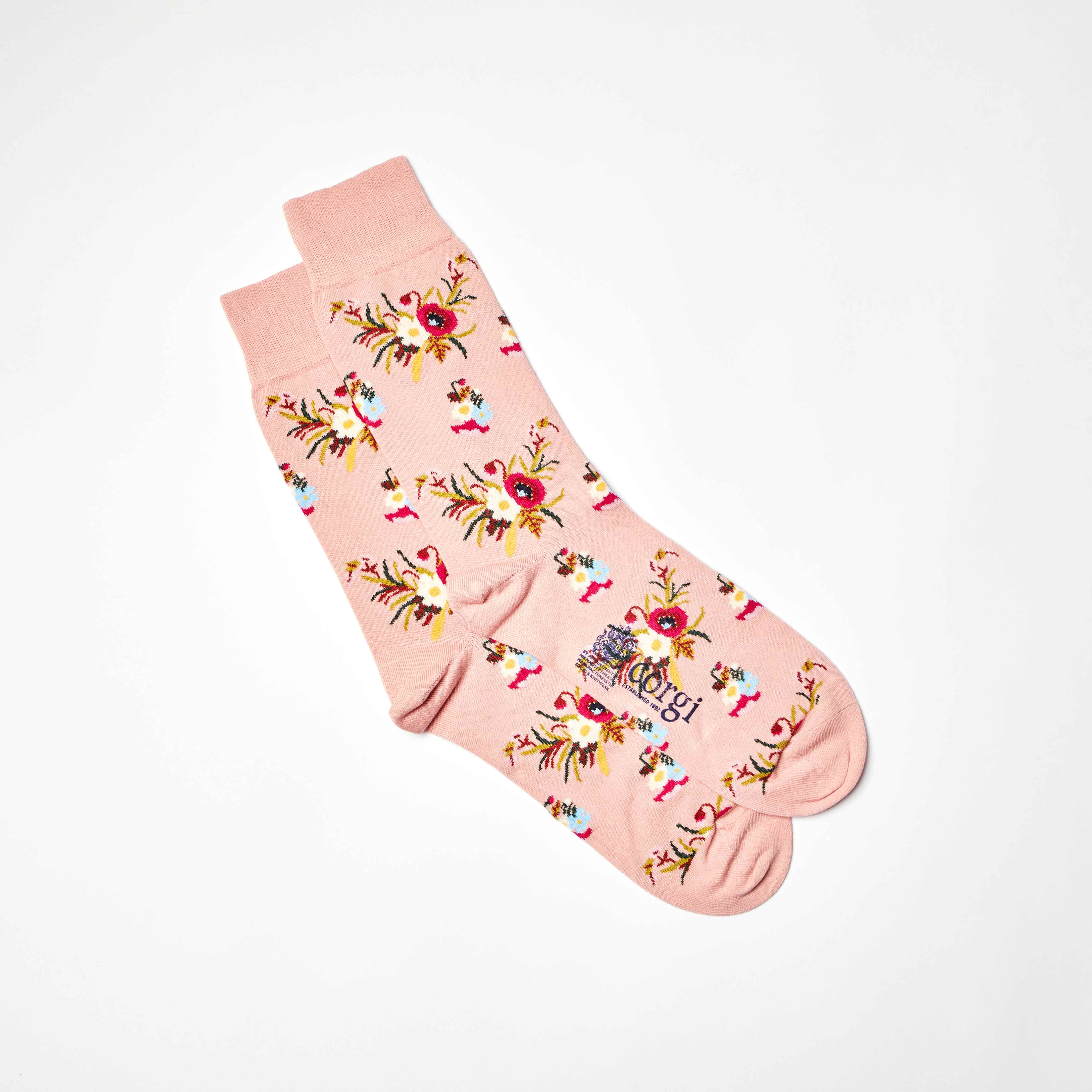 Corgi for Bowhill & Elliott - Men's Poppies motif Pink socks