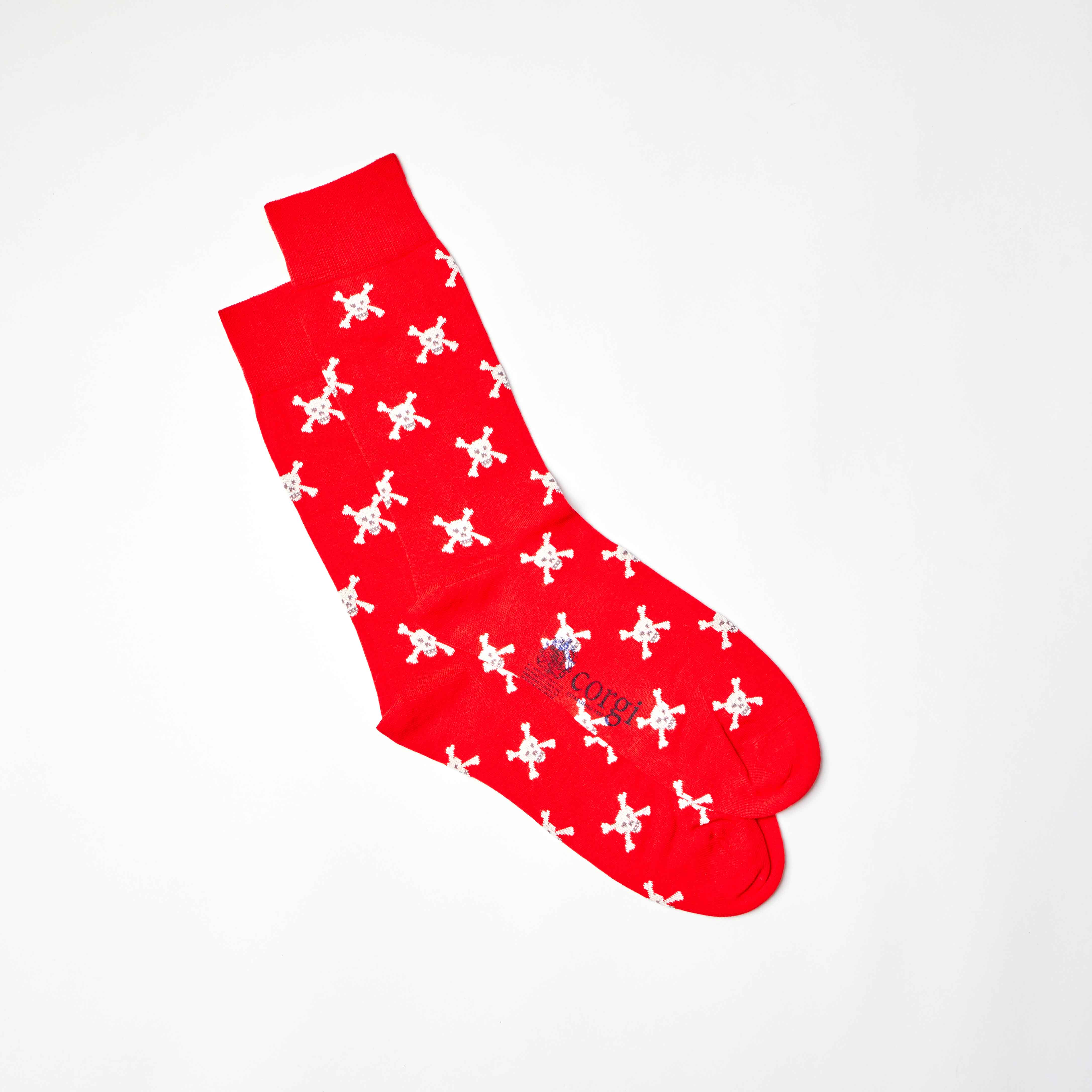 Corgi for Bowhill & Elliott - Men's Skull & Crossbones motif Red socks