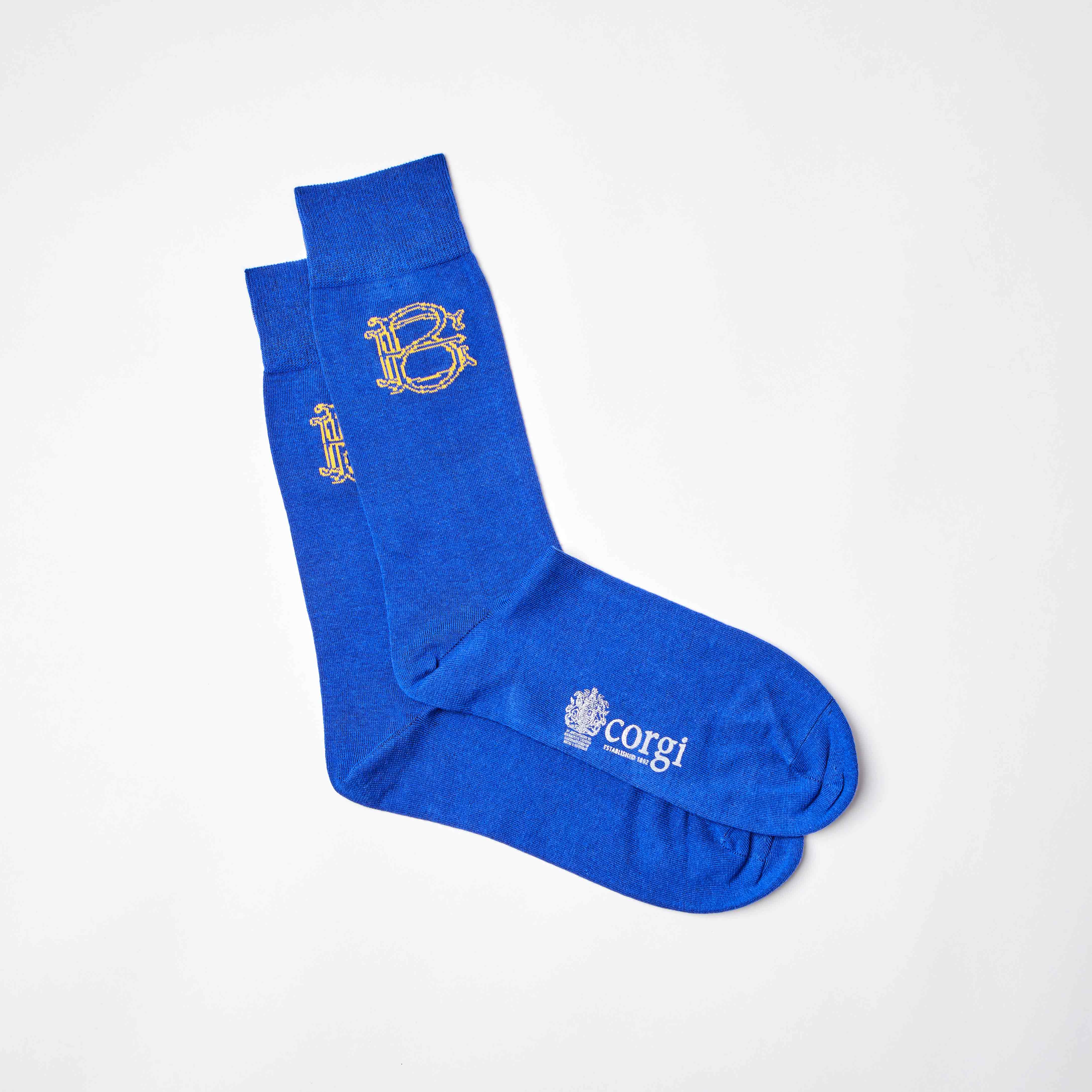 Corgi for Bowhill & Elliott - Men's Large Mono motif Blue socks